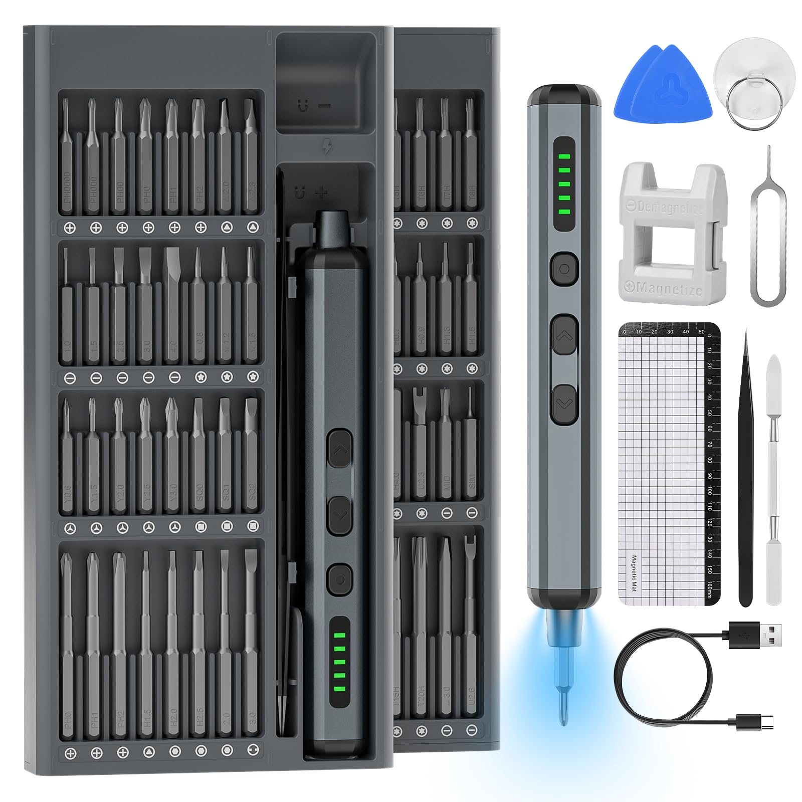 Cacciavite Elettrico Di Precisione 74-in-1, Mini Giravite Elettrico Con 64 Bit S2, 5 Livelli Di Coppia, 4 Luci LED, Electric Screwdriver Per Riparazioni Fini