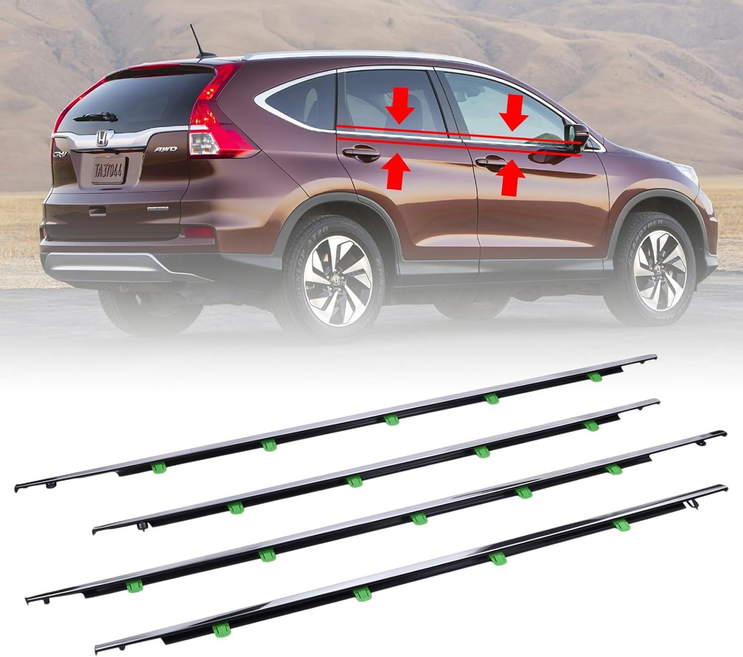 4Pcs Weatherstrip Window Moulding Trim Seal Belt Compatible with 2012-2016 Honda CRV Replaces# 72450-T0G-A01 72410-T0G-A01 72950-T0G-A01 72910-T0G-A01 For Honda CRV 2012-2016