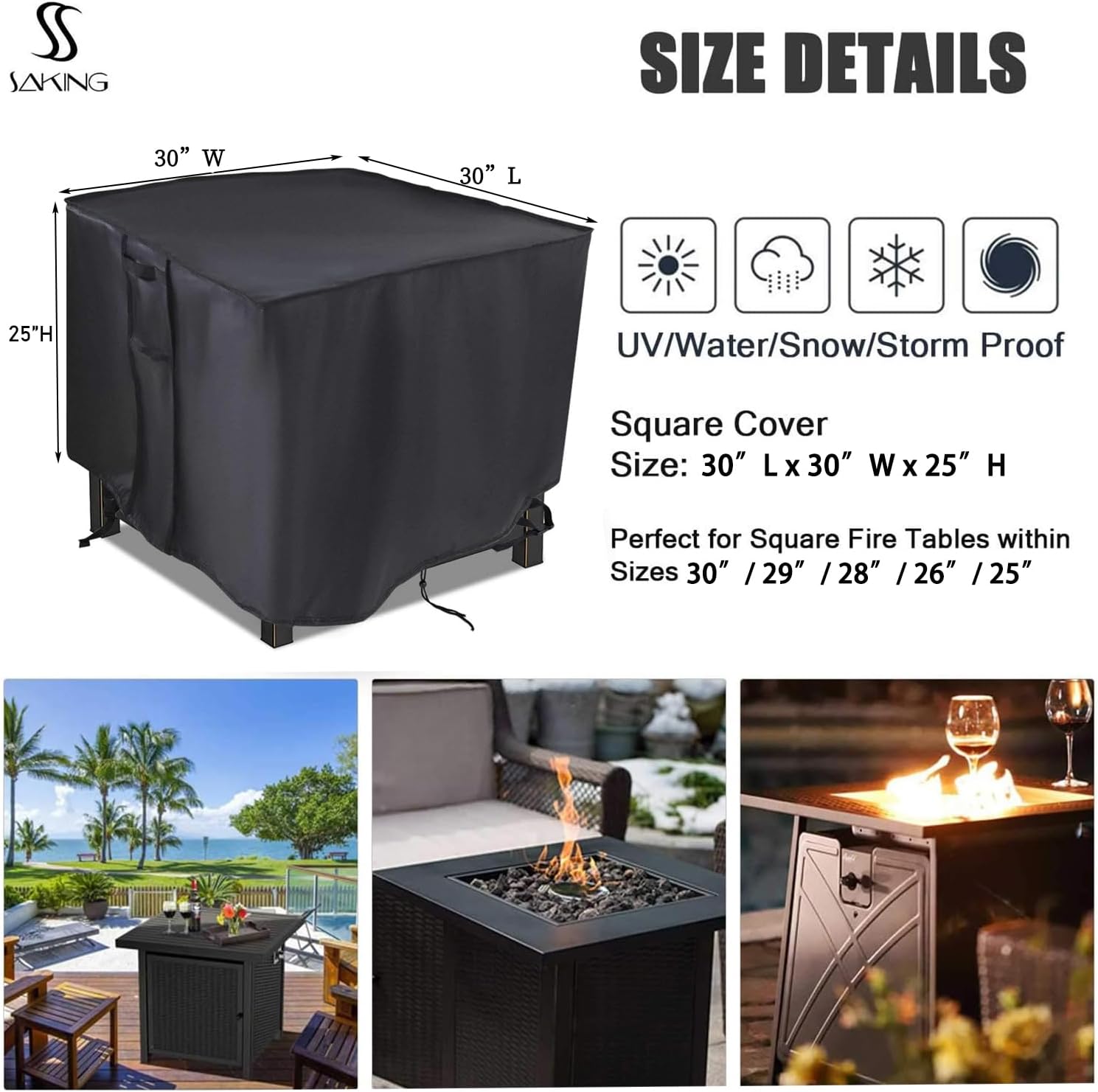 Saking Fire Pit Cover,30 inch Firepit Covers Square Gas Fireplace Fire Pit Table Cover for Propane Fire Pit- 30 X 30 X 25 inch - Image 3