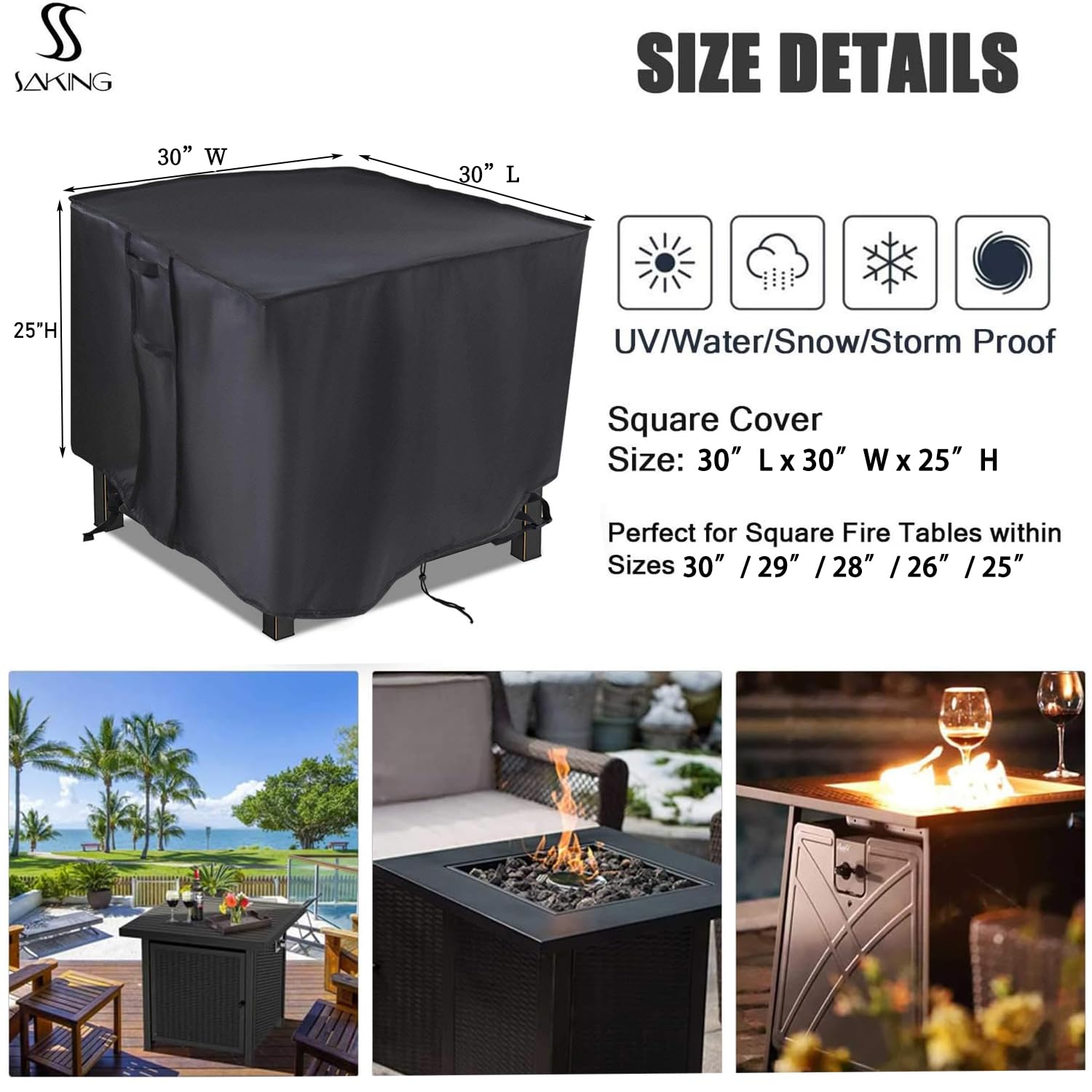 Saking Saking Fire Pit Cover,30 inch Firepit Covers Square Gas Fireplace Fire Pit Table Cover for Propane Fire Pit- 30 X 30 X 25 inch in use
