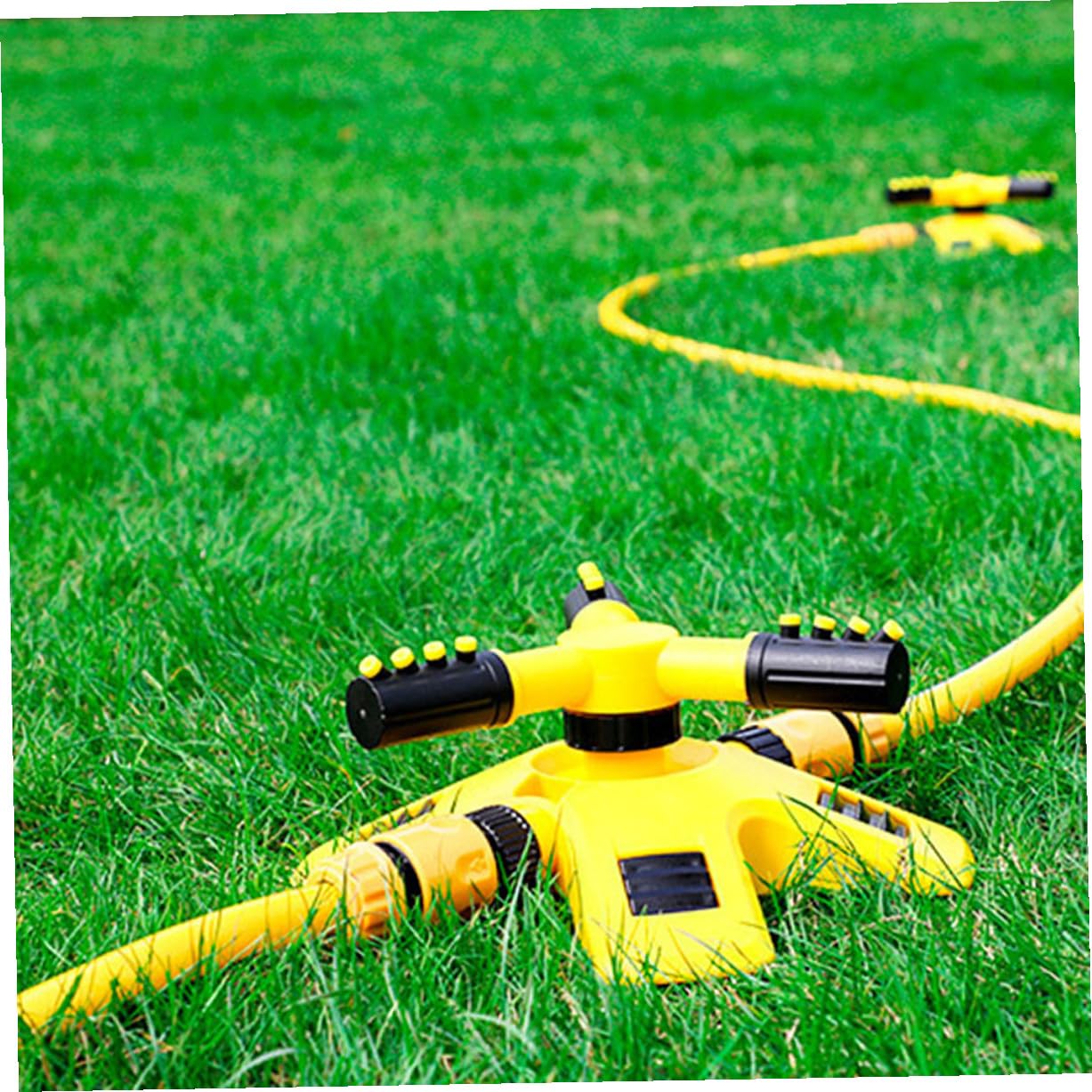 Arroseur Rotatif de Jardin 360 Degrés en Plastique Jaune, Facile à Utiliser, Lot de 2 Pièces pour Arrosage Pelouse et Système D'irrigation Jardin