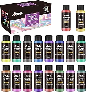 Iridescent Acrylic Paint, Abeier Set of 18 Chameleon Colors, 2 oz/60ml Bottles, Color-shifting, Non-Toxic, High Viscosity,...