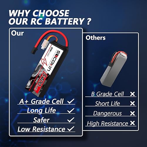 Miniatura 4 de Socokin 3S Lipo Batería 11.1V 3 celdas 5400mAh Lipo Baterías 120C Soft Case RC Lipo Batería con TR Plug para Arrma 110 RC Crawler Buggy Truggy