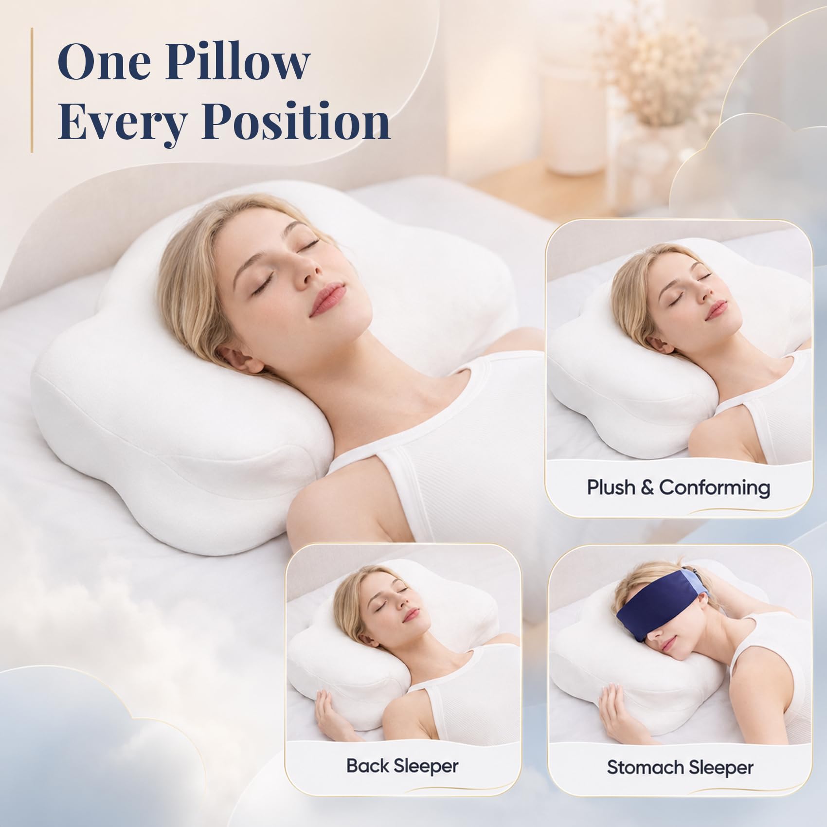 Ergonomiczna Poduszka Szyjna z Pianki Memory Foam do Spania na Boku i Plecach z Oddychającą, Zdejmowaną Poszewką, 60×37×7/10 cm