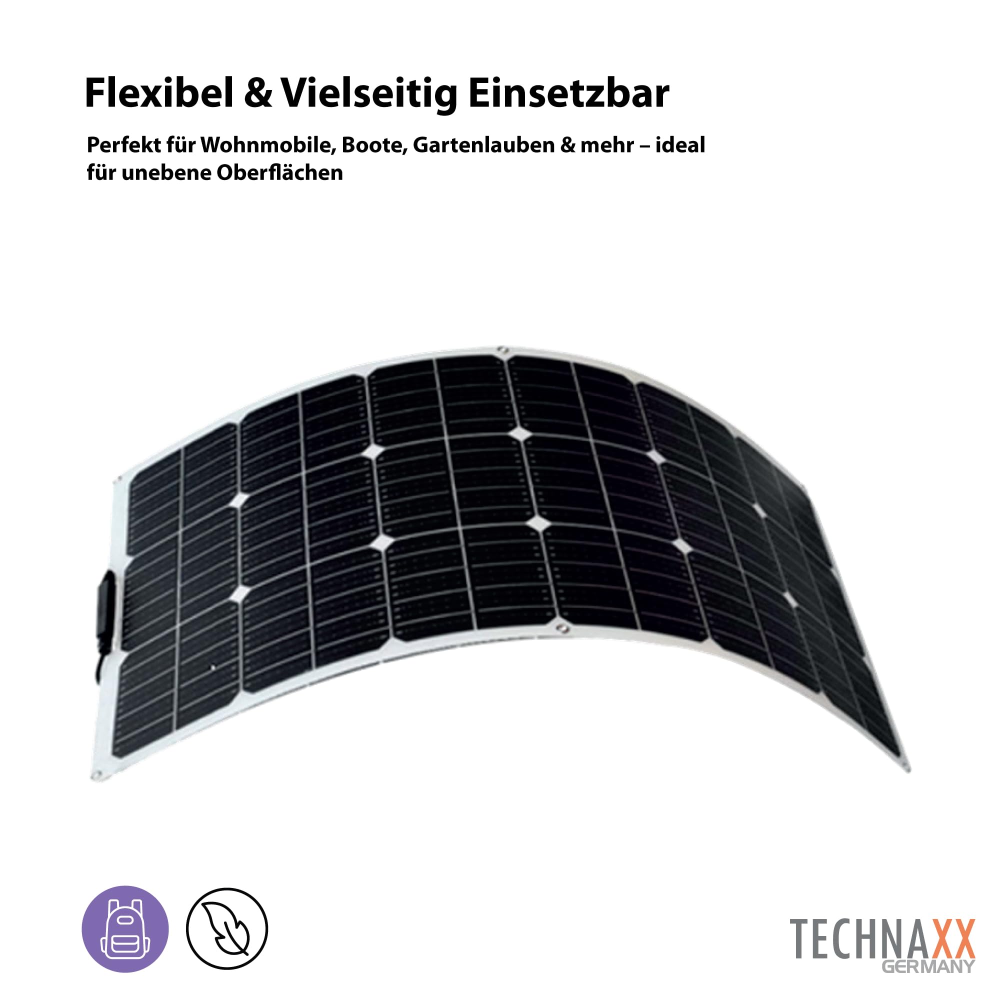 Technaxx flexibles Solar-Panel 100W - Das 100 Watt Solarpanel ist ideal für Camping, Wohnwagen, Boote, Gartenlauben, sowie Balkone etc. – Monokristalline Solarmodule TX-208