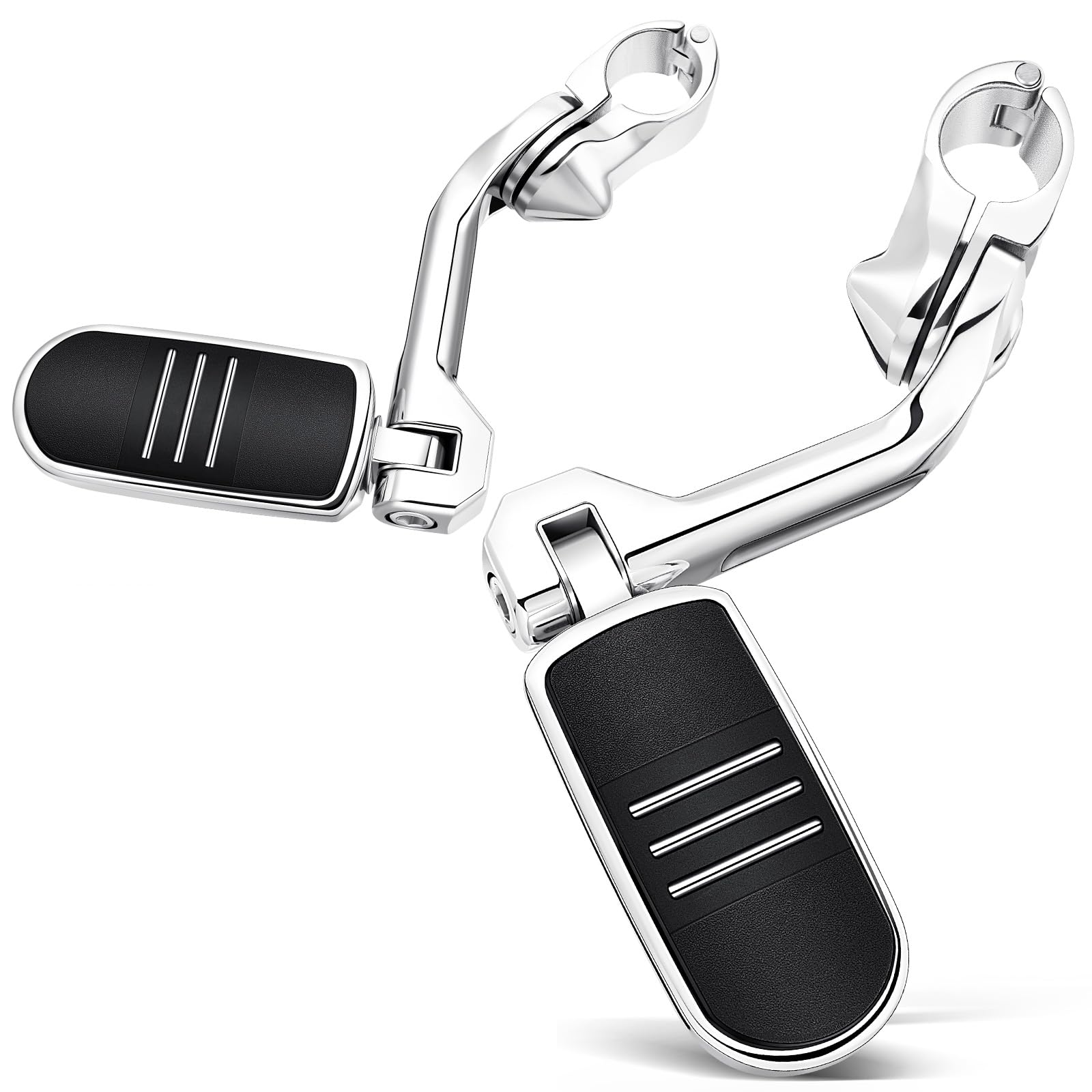 Benlari Motorcycle Adjustable Highway Footpegs Style 1 Chrome Long Angled Fit for Harley Touring Street Glide Softail Dyna Sportster fits 1"(25mm) 1-1/4"(32mm) Engine Guard