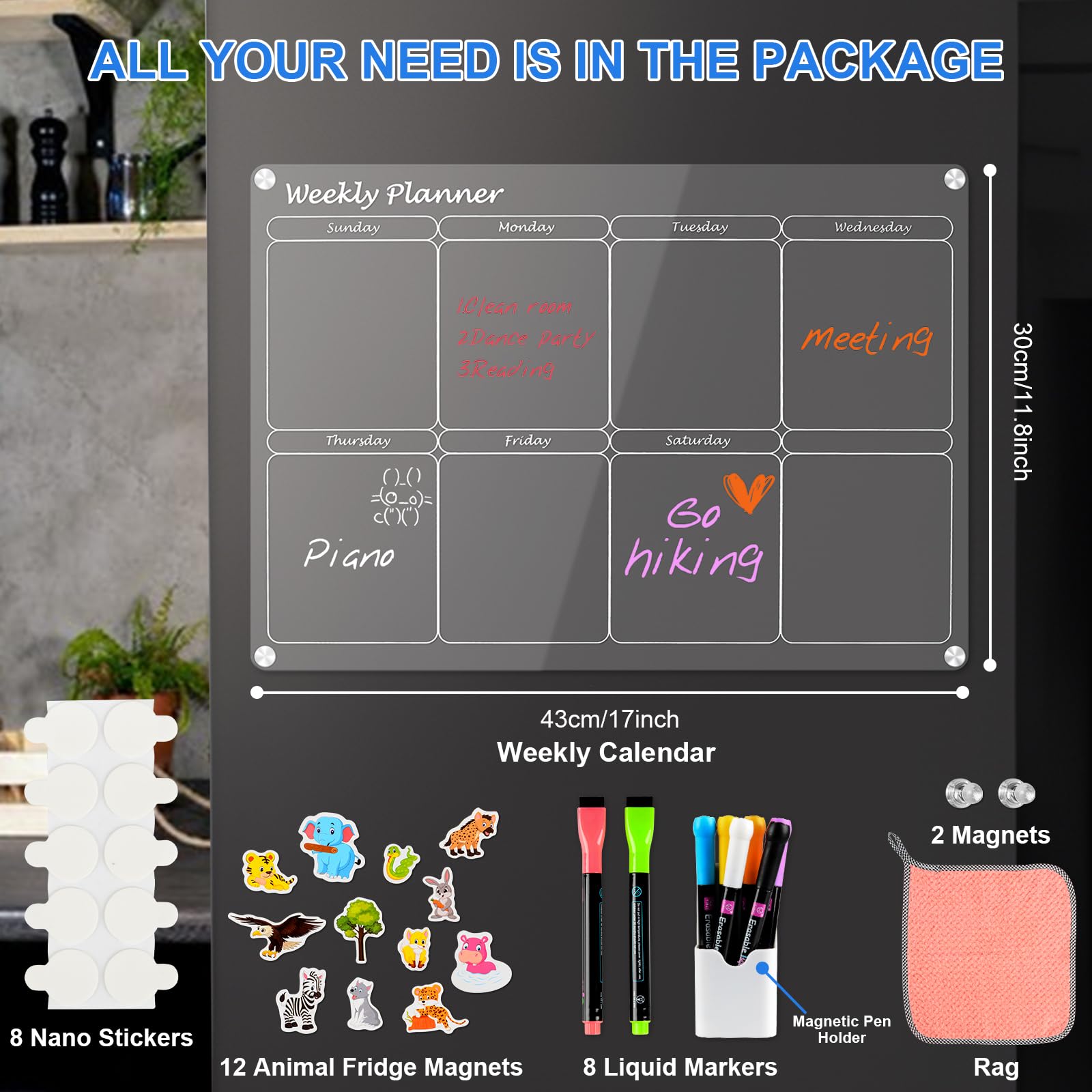 Pack De 2 Tableaux Magnétiques Hebdomadaire Et Mensuel Pour Frigo - Acrylique Transparent 43x30cm - Effaçable Et Réutilisable