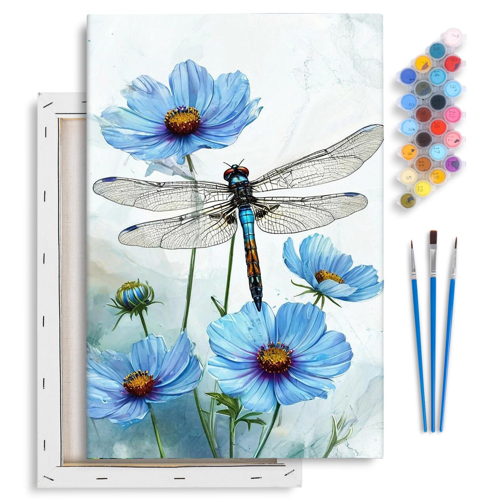 Fountor Uk-F-15 Dragonfly Paint By Numbers For Adults With Frame, Flowers Adult Paint By Numbers Canvas Kits, Diy Acrylic Painting By Number For Home Wall Decor Gift 8X12in/20X30cm