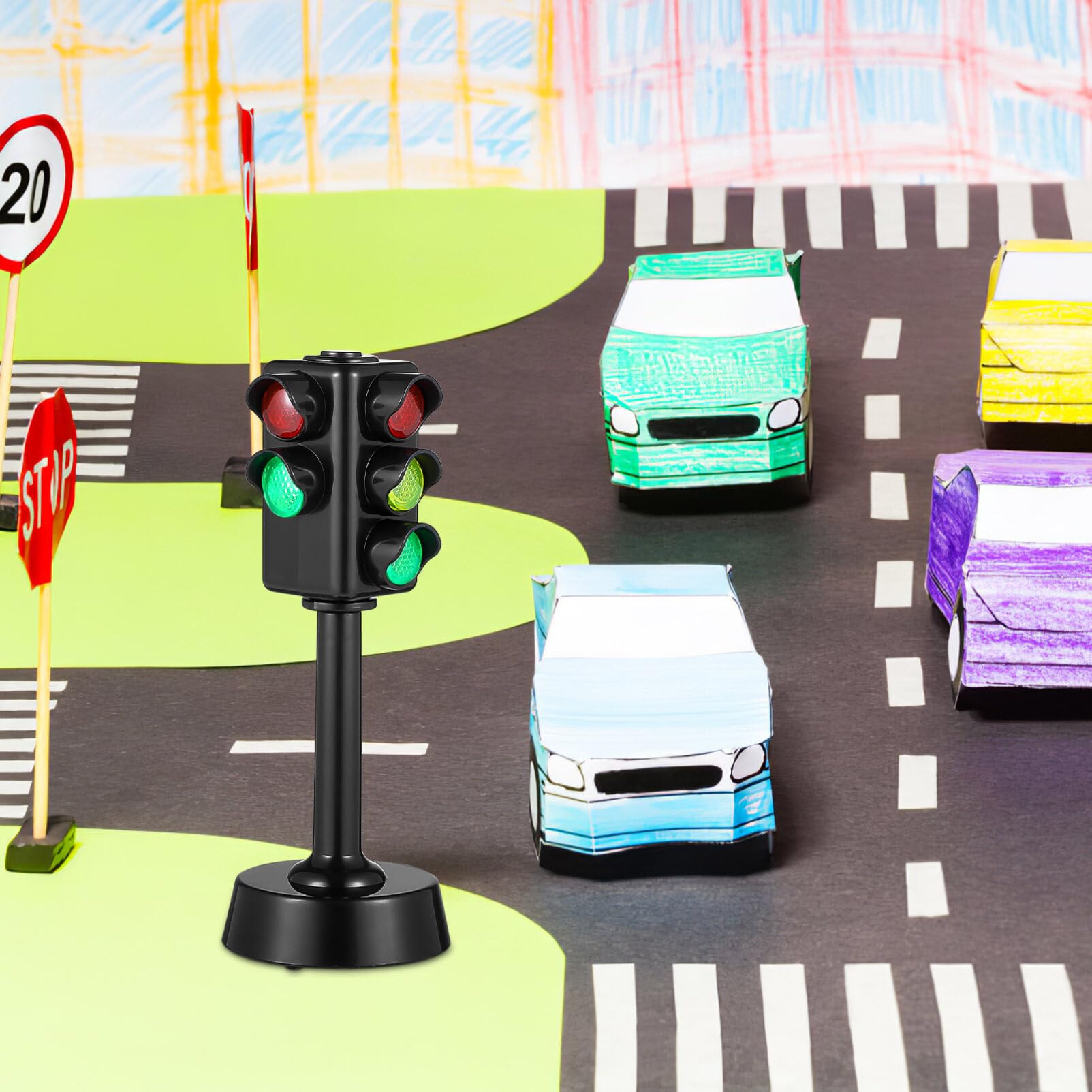 Gadpiparty 2 Pièces Feu De Circulation pour Enfants Simulation Feux De Circulation Signes Jouet Signal De Passage pour Piétons Modèle Feu Stop LED Panneau D'arrêt De Circulation Lampe
