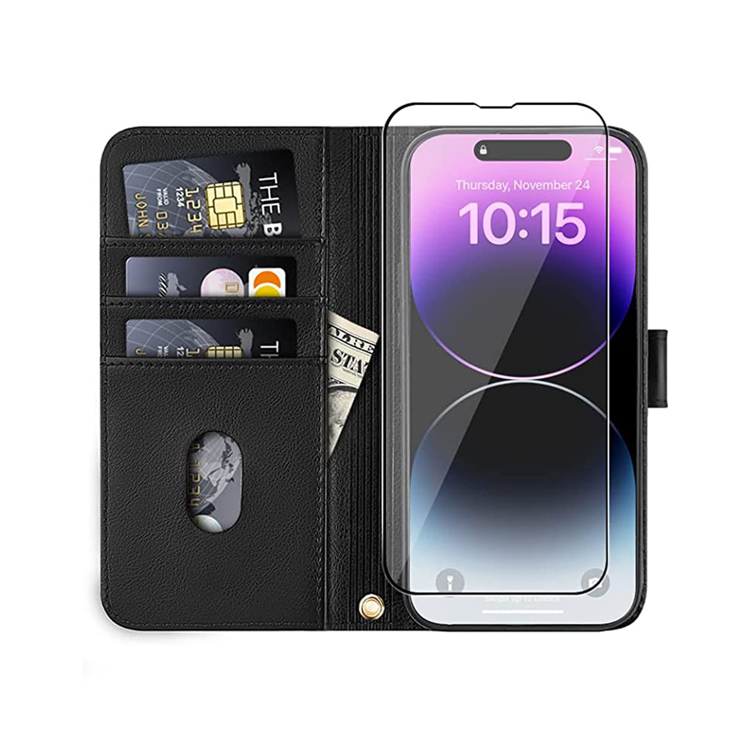 Photo 1 of *SET OF 2* KOLIYALIC Compatible with iPhone 14 Pro Wallet Case, PU Leather Flip Case with [Card Holders], Shockproof[TPU Inner Shell], [RFID Blocking] Stand Phone Cover 6.1 Inch 2022 (Black)