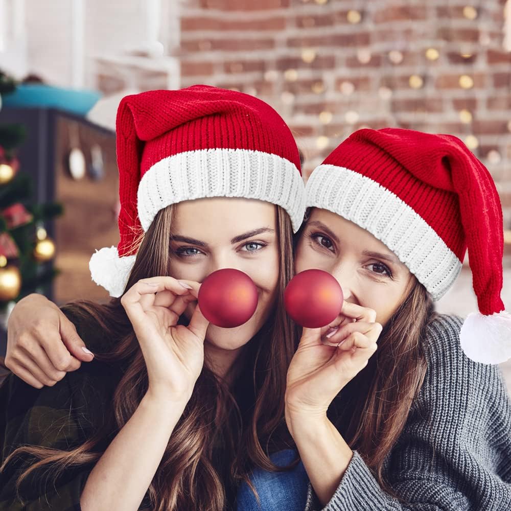 DIYDEC 2PACK Santa Hat, Red Christmas Knitted Santa Claus Hat for Adults Kid Warm Xmas Holiday Beanie Hats for Christmas - Image 4