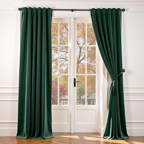 Miniatura 1 de Lazzzy Cortina opaca de terciopelo verde con aislamiento térmico para dormitorio, sala de estar, oscurecimiento de privacidad, cortinas de