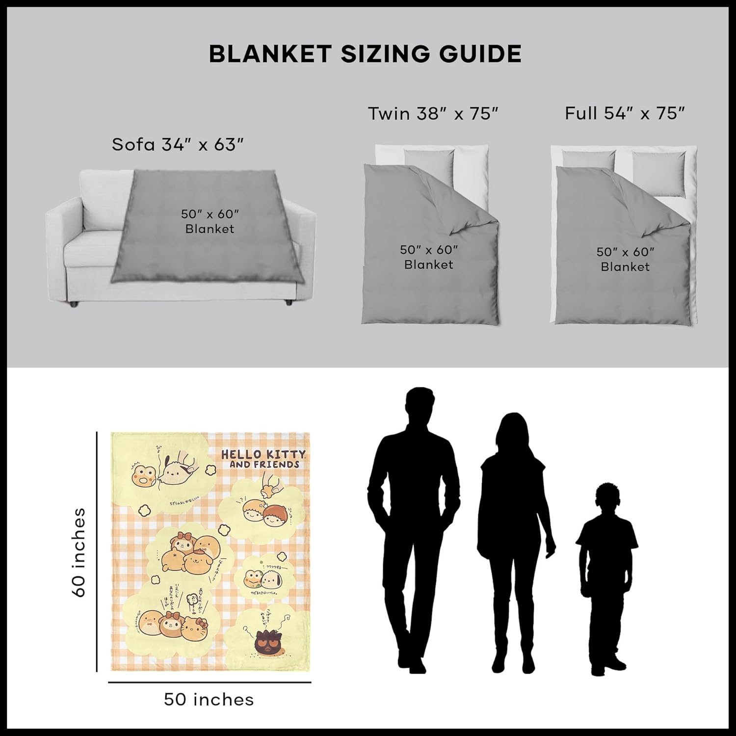 NORTHWEST Hello Kitty Silk Touch Throw Blanket, 50" x 60", The Bakery