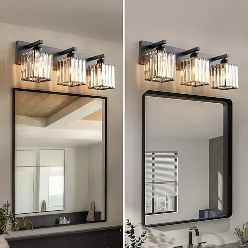 Miniatura 5 de Moderna lámpara de cristal para tocadorpared de baño de 3 luces, color negro