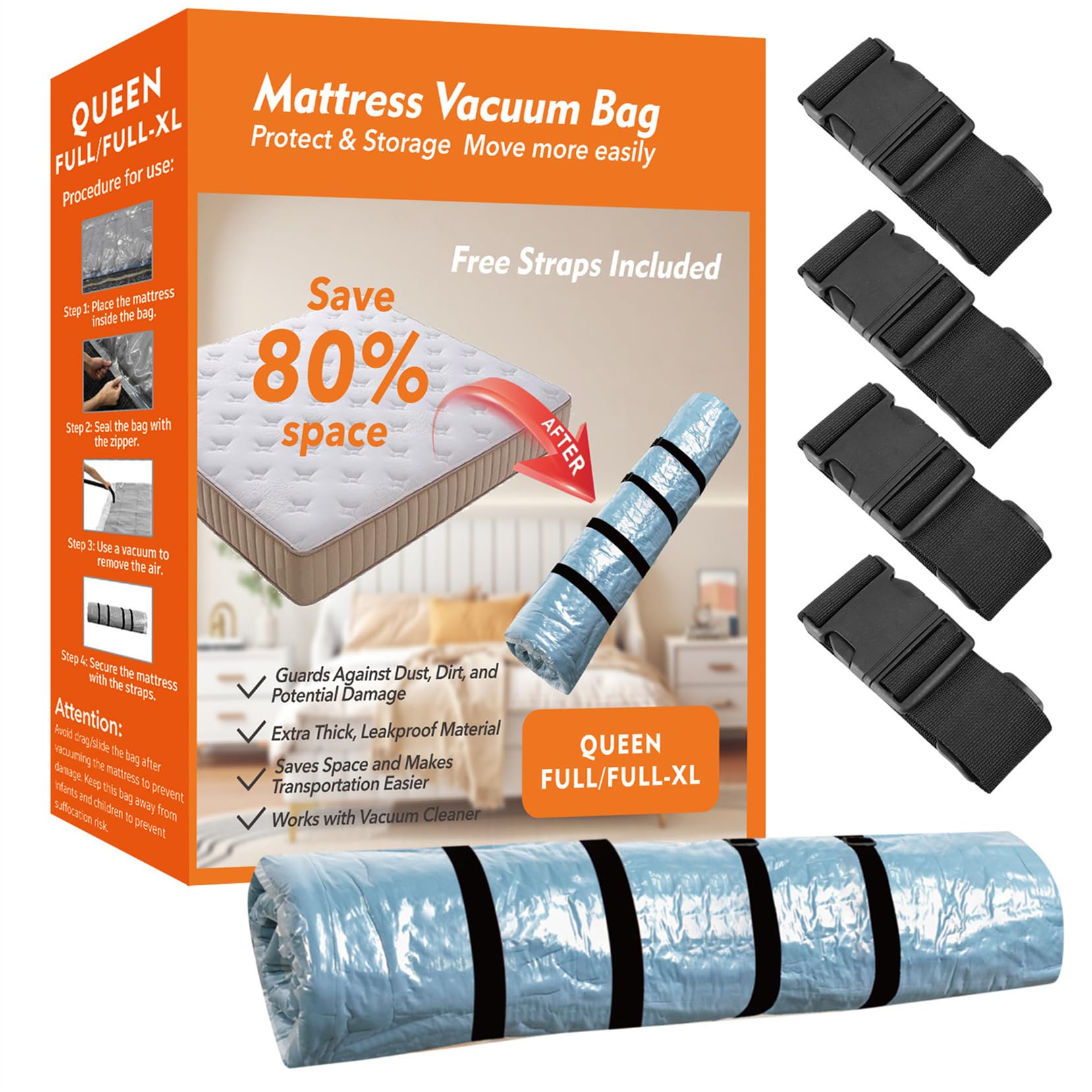 Gpvhyj Transparent Mattress Vacuum Bag For Moving, Mattress Compression Vacuum Storage Bags Double Zip Seal (Double/King Size)