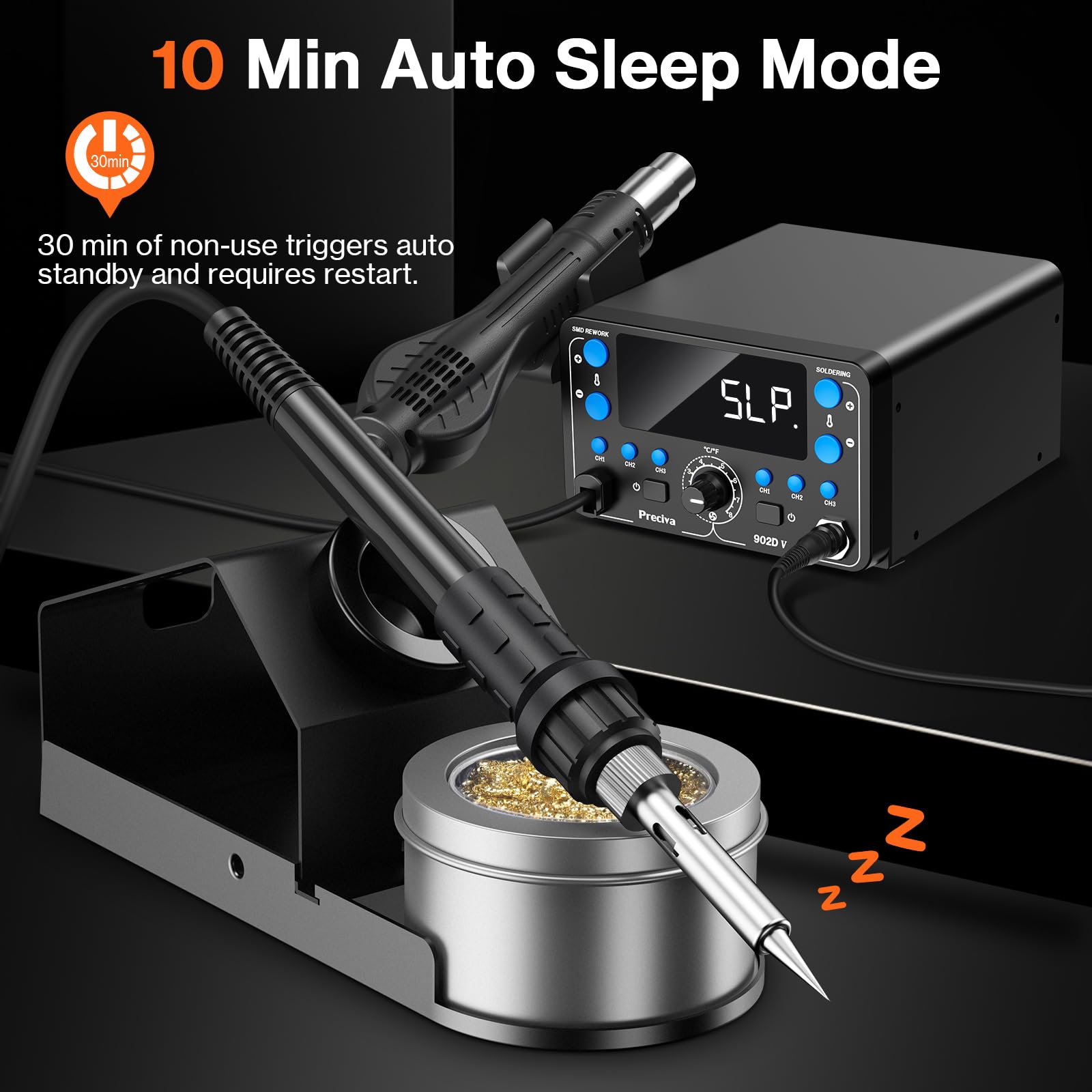 Preciva Stazione Saldante ad Aria Calda 2 in 1 750W Display Digitale Stazione di Saldatura Rework SMD Saldatore Stagno Professionale 100-480°C Temperatura Regolabile con Kit di Saldatura