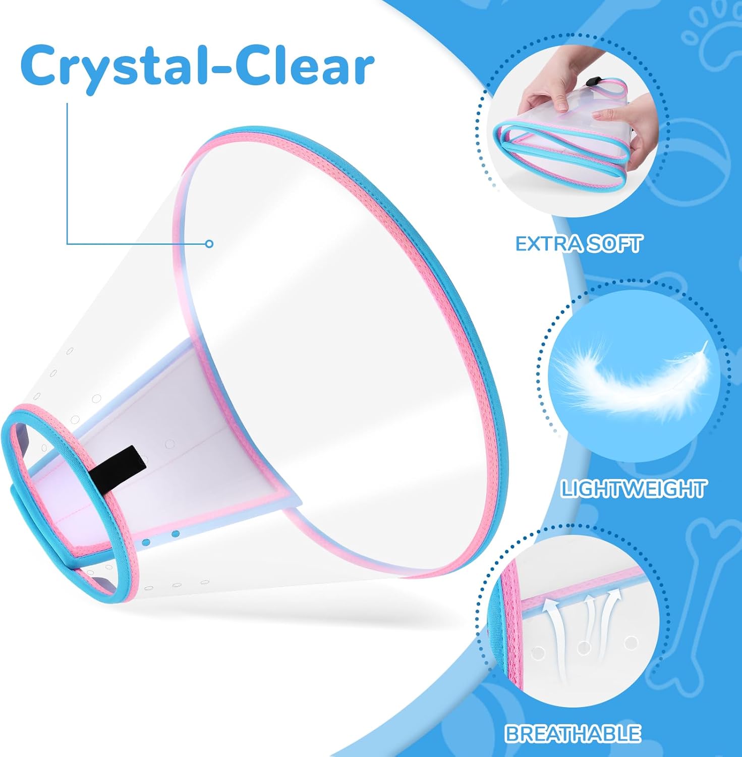 soft dog cone collar for dogs after surgery, transparent cone for dogs to stop licking, breathable dog neck cone for small medium large dog, adjustable elizabethan pet recovery collar (pink, size 6) pink size 6(neck: 17.9"- 20.1")
