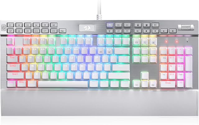 Redragon K550 RGB Gaming Keyboard, 104 Keys + 12 Macro G Keys Wired Mechanical Keyboard w/Hot-Swap Socket, Custom Clicky Purple Switch, Extra USB Port & Wrist Rest