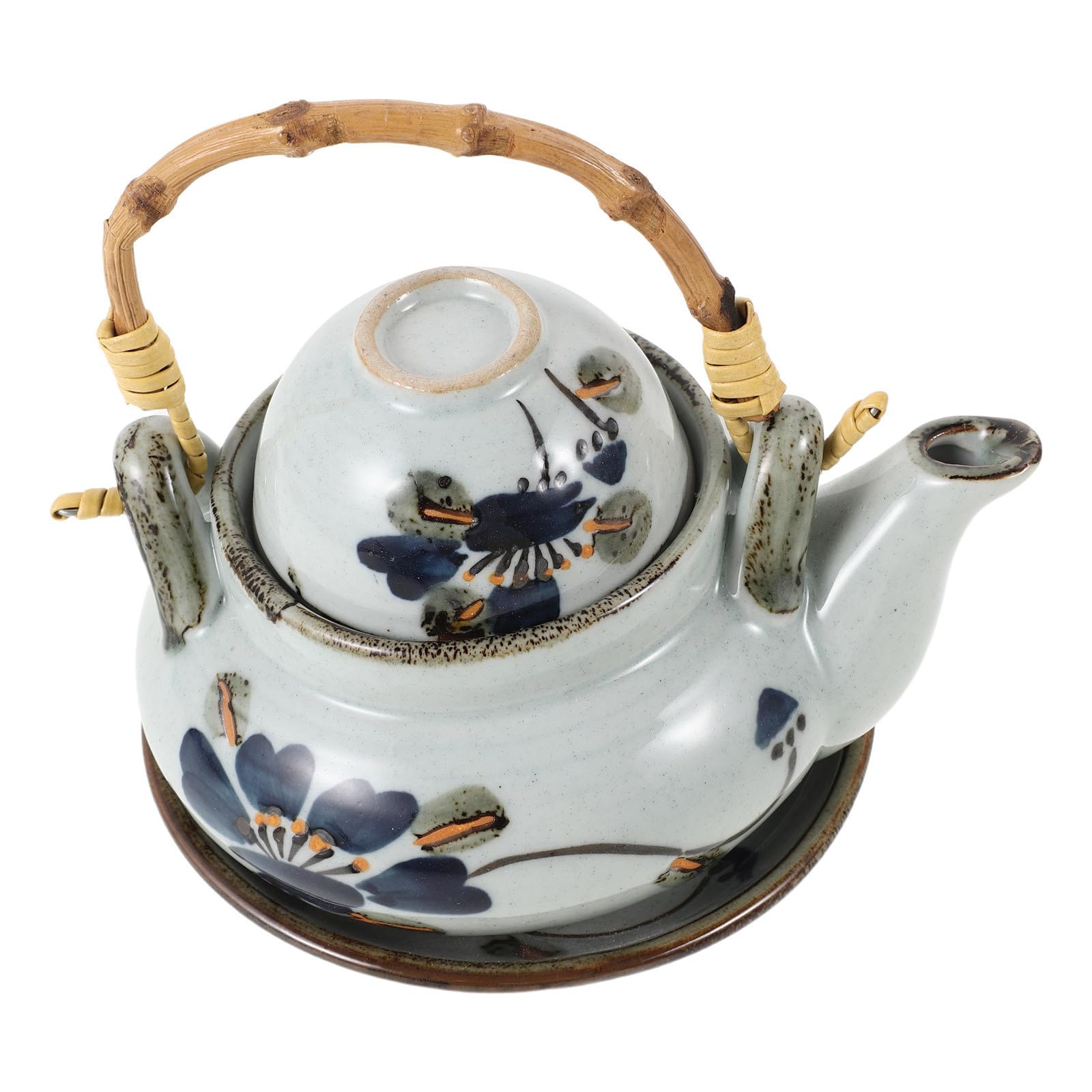 Tetera de Cerámica Japonesa de 300ml con Tapa y Asa de Madera, Resistente al Calor, Estilo Vintage para Cocina Asiática y Servicio en Restaurante