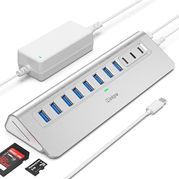 Powered USB Hub 10Gbps, intpw YH9AC Plus 13 Port USB 3.2 HubUSB A/USB C 3.2+6 USB-A 3.0+2 PD 45W Fast Charging Ports+SD/TF Card Reader, 65W Power Adapter,Aluminum USB HUB for PC,Laptop,iPhone 17/16