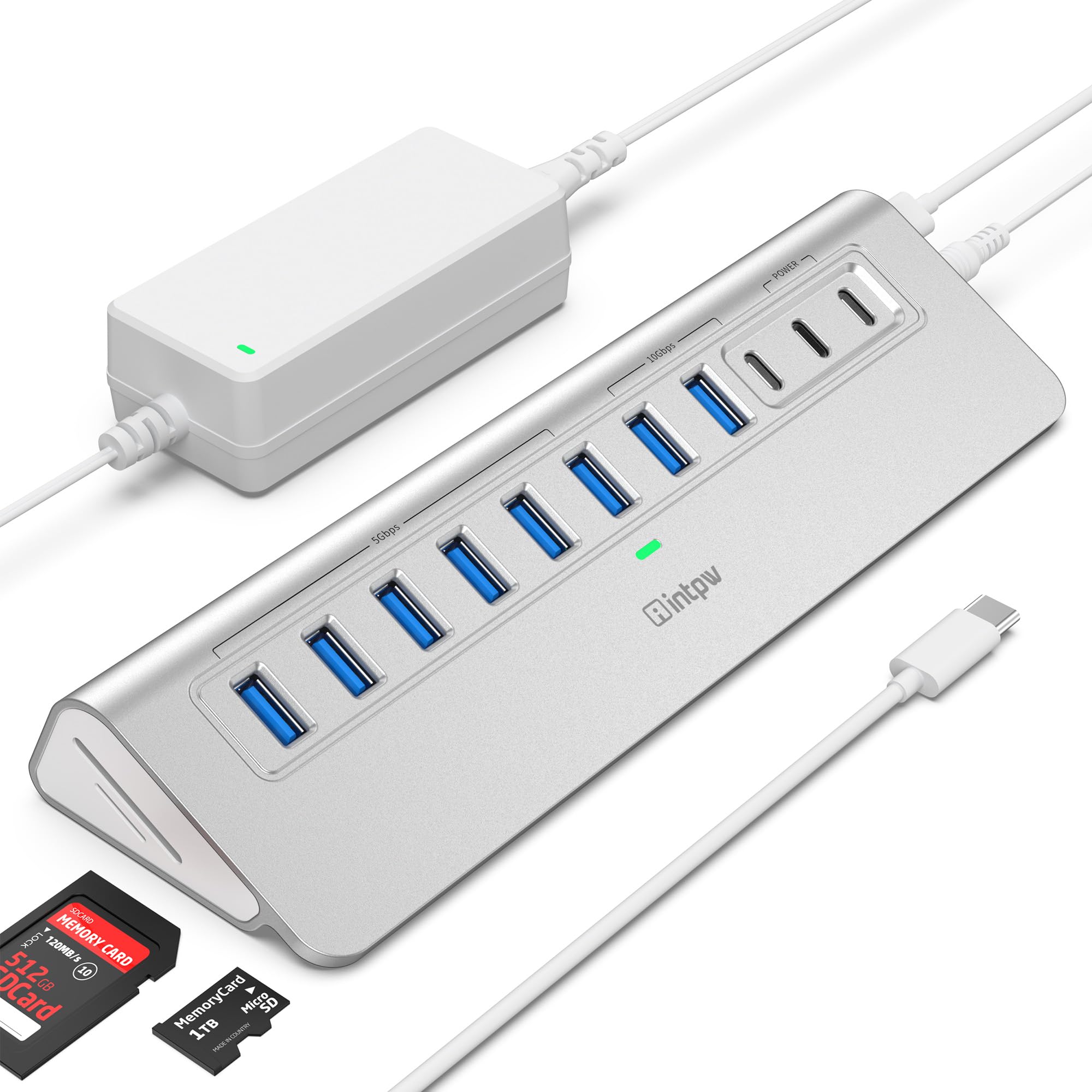 Powered USB Hub 10Gbps, 13-Port USB 3.2 Hub with SD/TF Slots