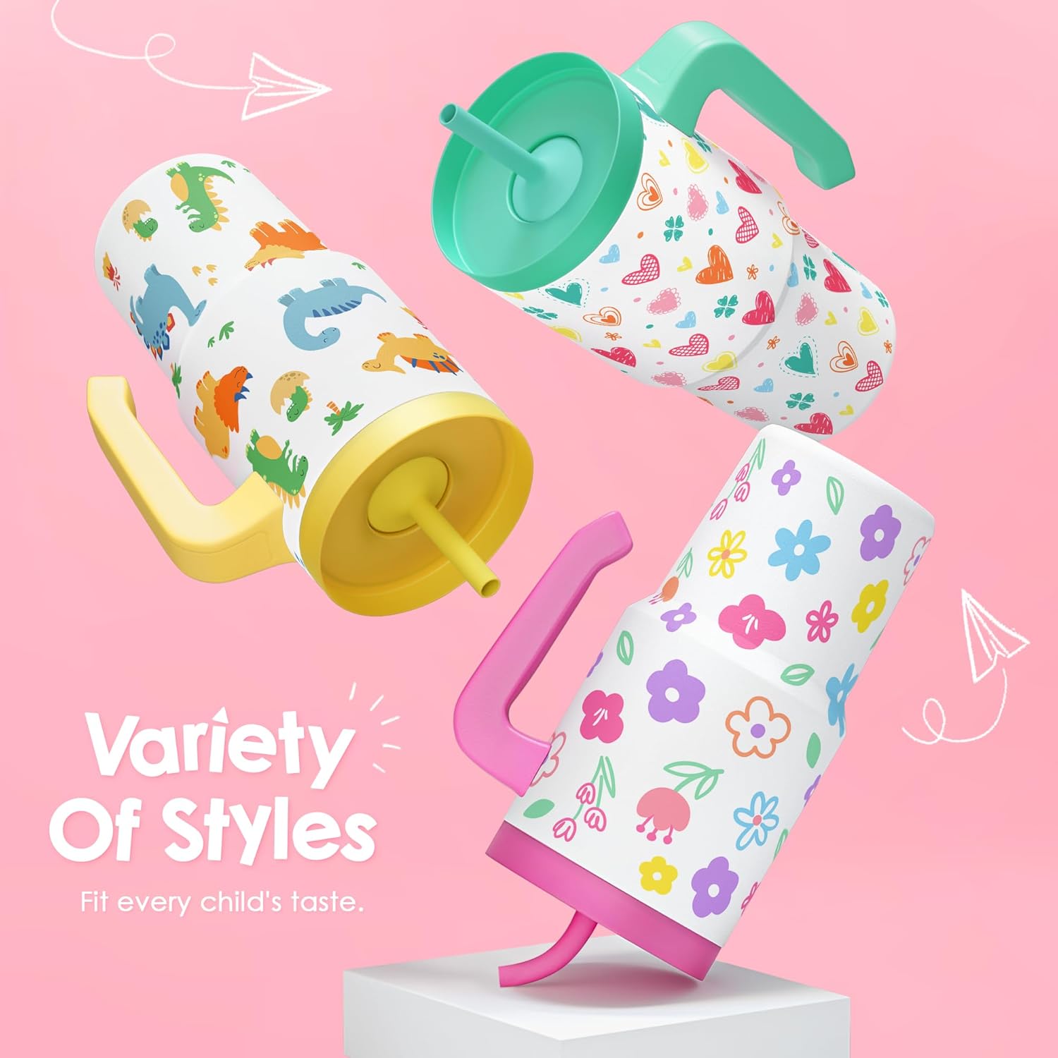 Heart Design Kid 20oz Tumbler with Handle and Silicone Straw Lid, Insulated Stainless Steel Cup, Gift for Kids Girls, Gifts Idea for Birthday Christmas Back to School - Image 5