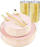 Vista 11 de LIYH - 180 platos navideños de plástico transparente y verde dorado, juego de vajilla de plástico desechable verde esmeralda, incluye platos