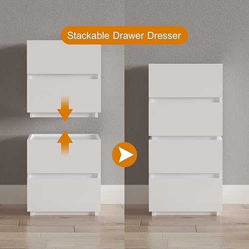 Miniatura 8 de furtble Cómoda apilable de 2 cajones, cómoda pequeña para armario, mesita de noche moderna para dormitorio, mesa auxiliar con cajón de