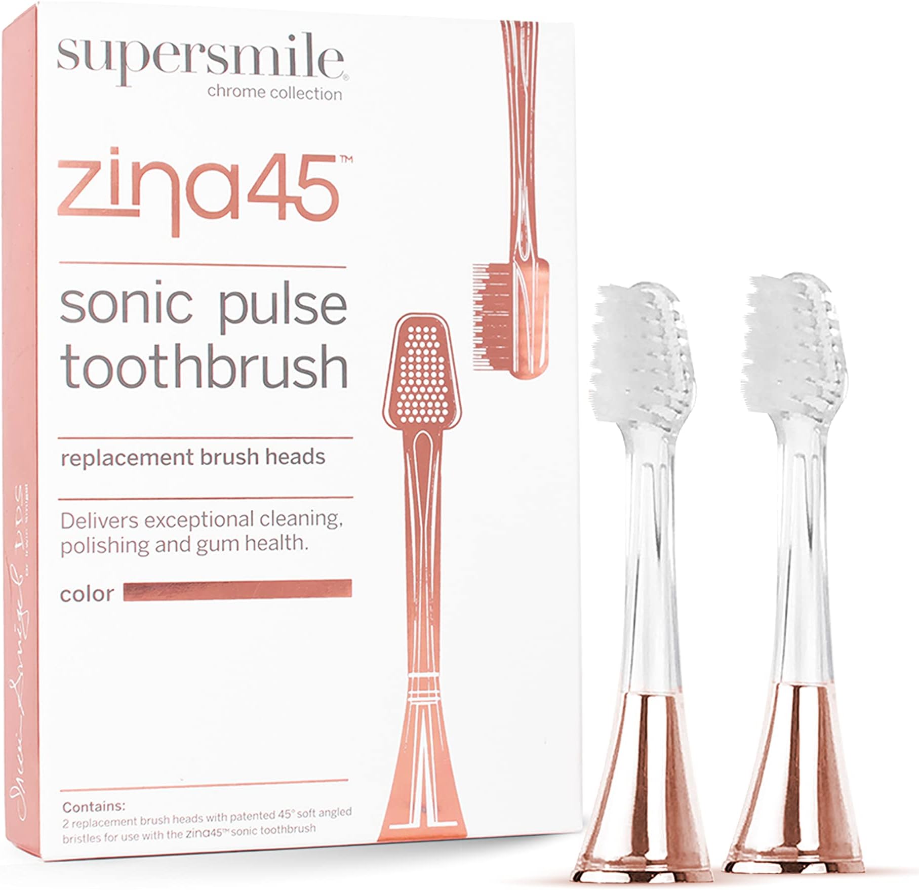 Supersmile Zina45 Replacement Brush Heads for Sonic Pulse Toothbrush