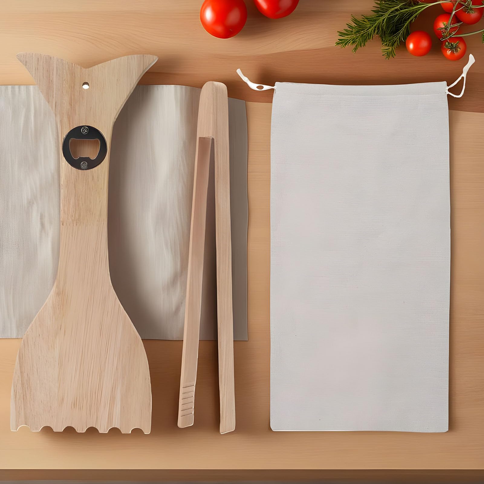XIAOXIAOYU Rascador de Madera para Parrilla, raspador de Parrilla de Madera Natural para Barbacoa, Herramienta de Limpieza portátil antiarañazos con abridor de Botellas para ahumadores de Parrilla