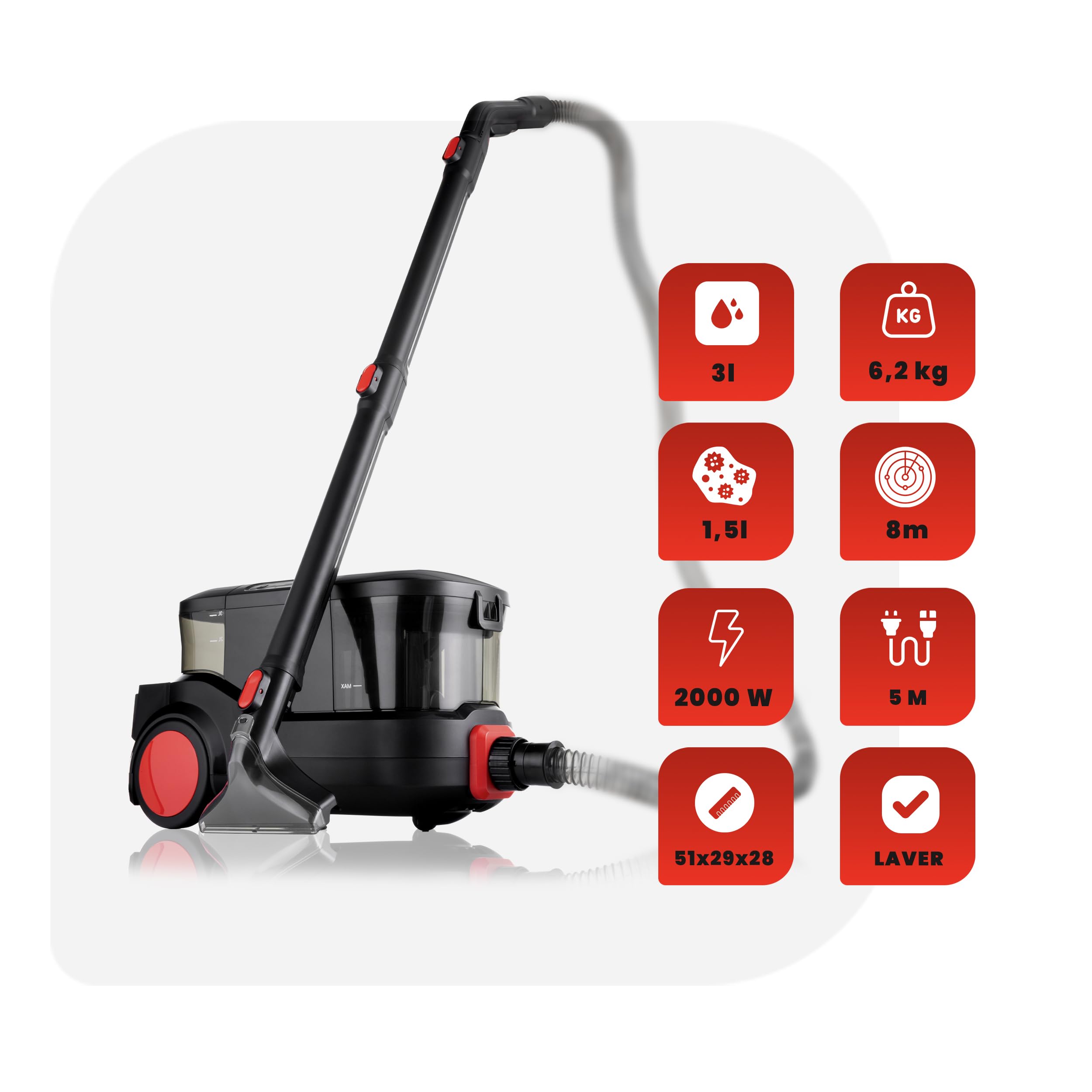 Lehmann Prowash 2000 Professionnel Aspirateur Nettoyeur, Multifonction Shampouineuse Idéal pour Canapé, Tapis, Rembourrage, Voiture, Technologie de Nettoyage Révolutionnaire