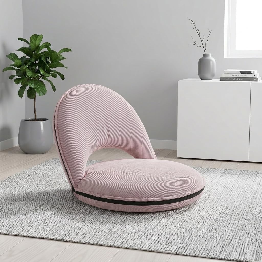 Foldable Floor Chair with Adjustable Back Support - Comfy Cushioned Floor Seat Recliner for Kids & Adults - Flexible Classroom Seating, Gaming Reading Meditation Chair, Pink