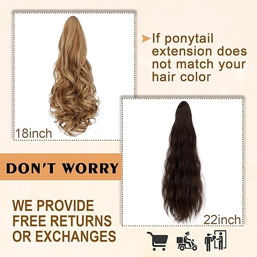 Miniatura 7 de Extensión de cola de caballo de 22  garra larga ondulada rizada con clip en cola de caballo Extensión de cola de caballo de aspecto natural