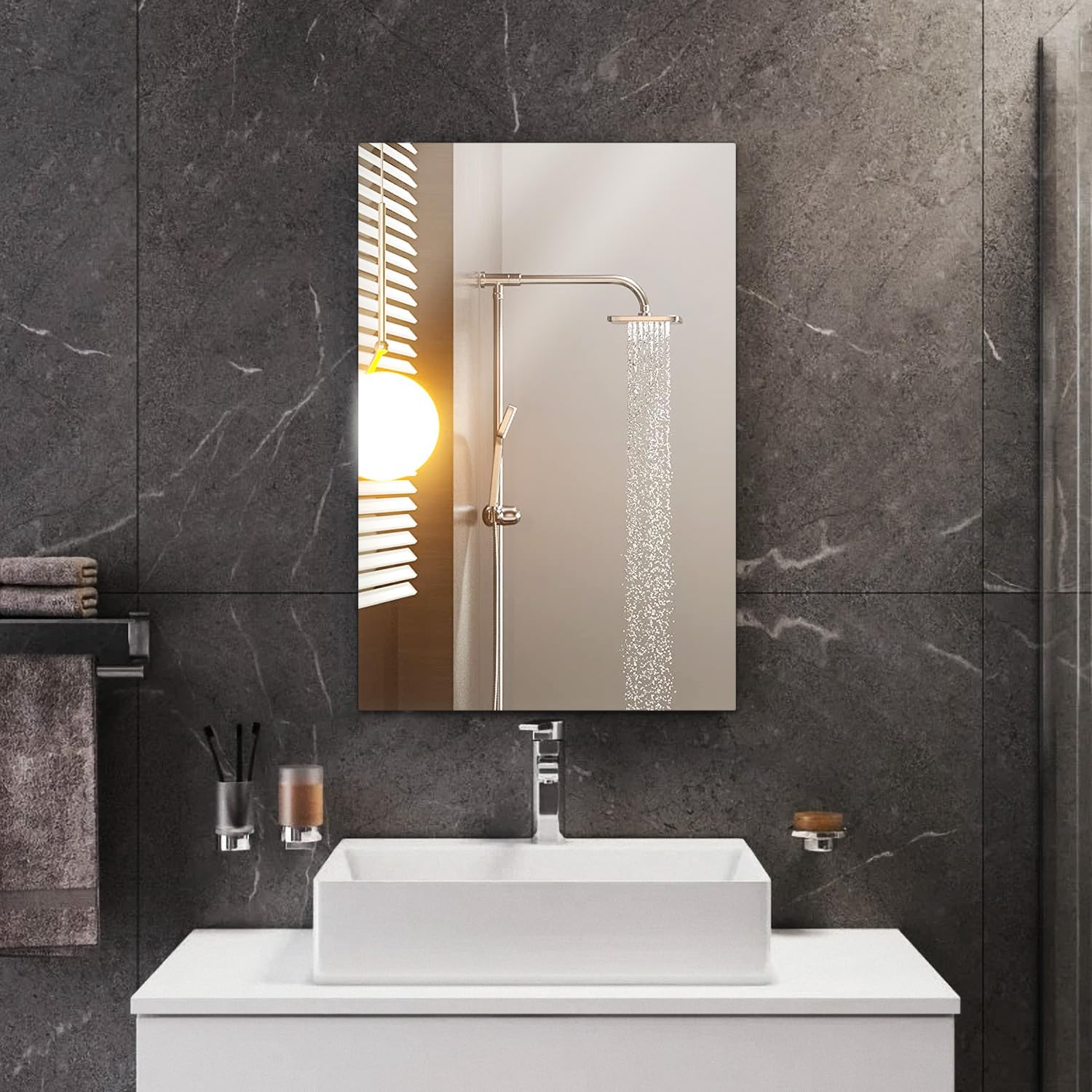 Artloge Specchio da Parete ingresso Rettangolare: 60x80cm Specchio Bagno Senza cornice Decorativo da Parete Moderno Argento Vetro con Bordo Smussato per Camera Letto Corridoio Entrata