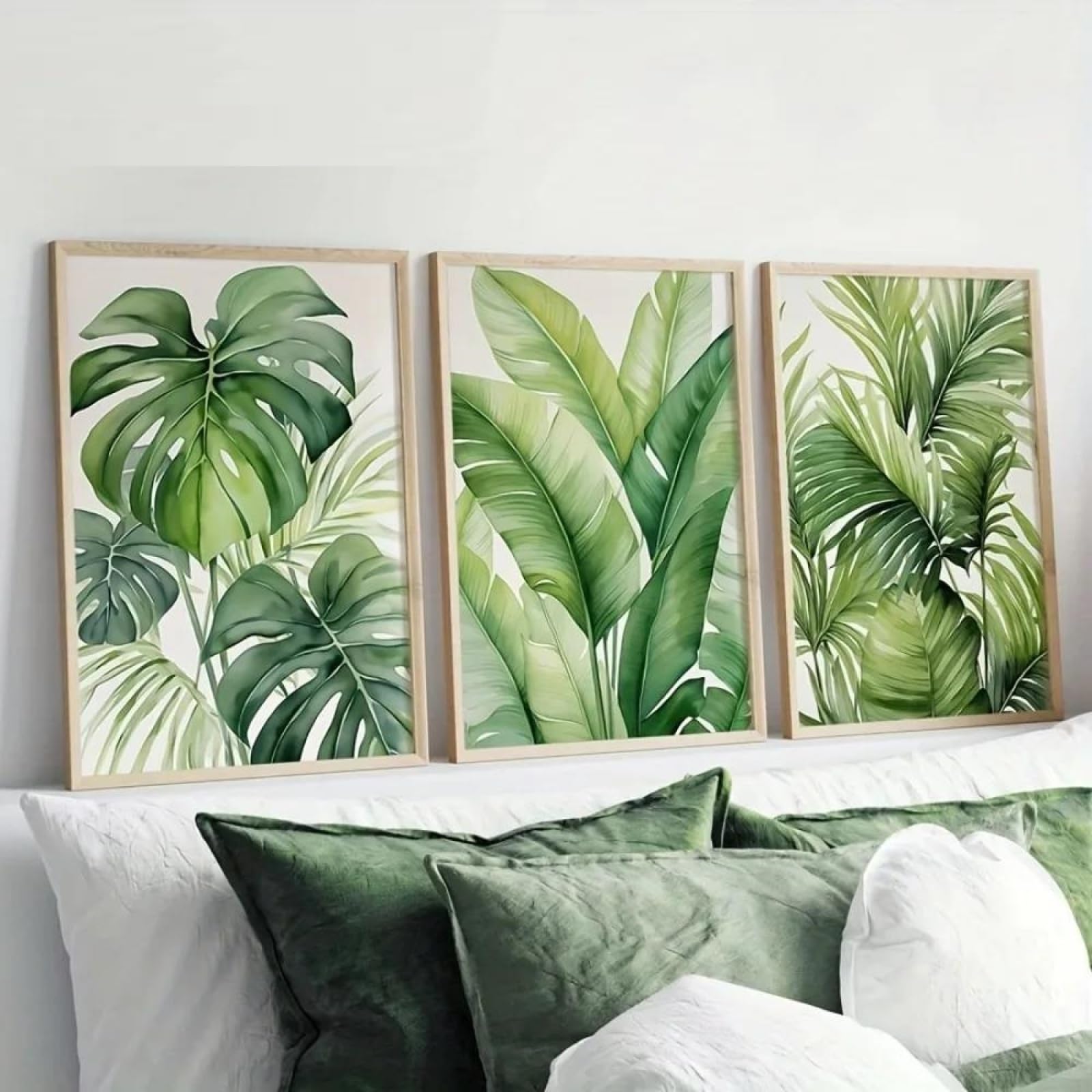 Baibexing Watercolor Tropical Plant Banana,Palm Leaf Canvas Painting Posters Prints Wall Art For Living Room Home Decor 40X60Cmx3Pcs Unframed