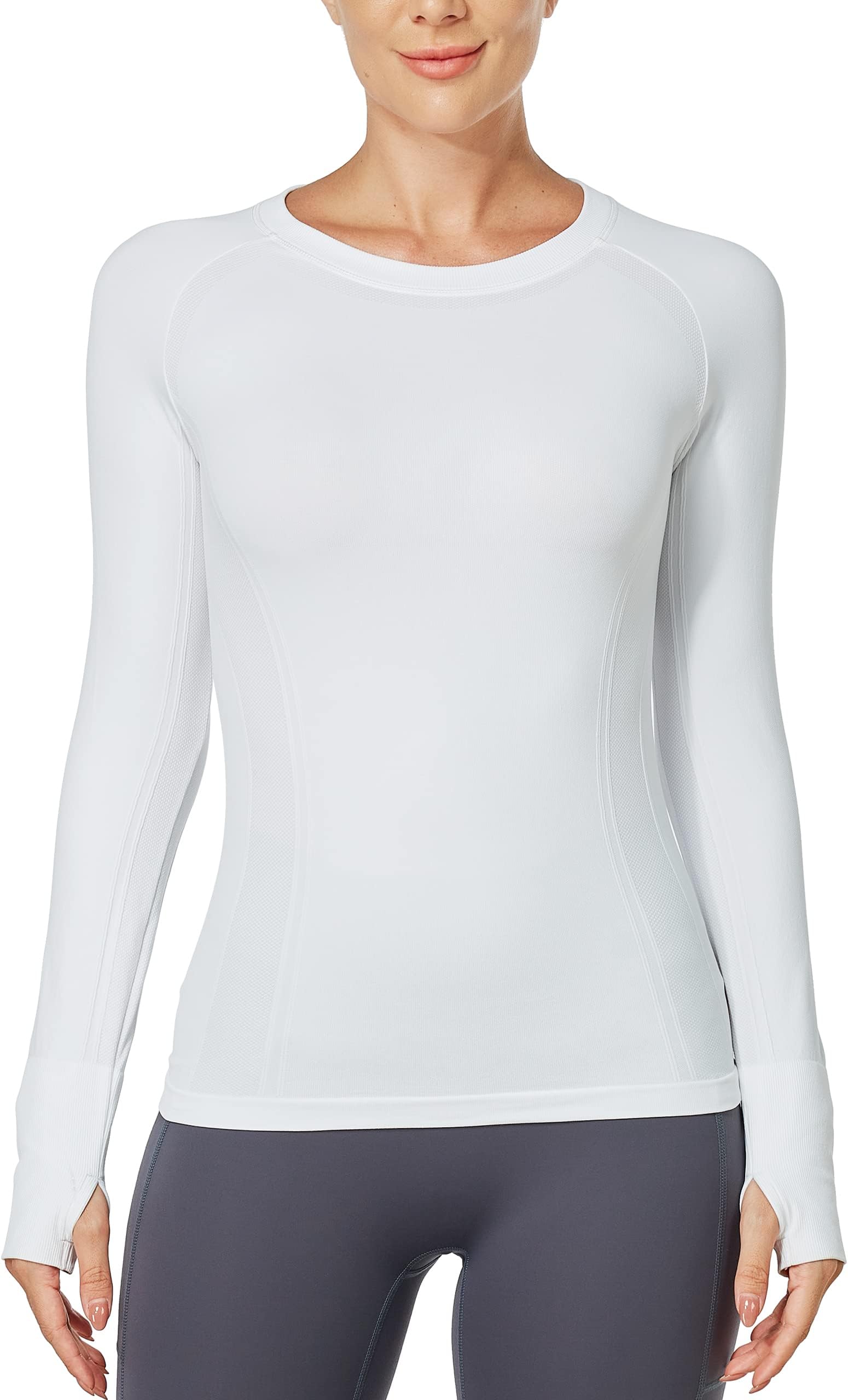 MathCatSeamless Workout Shirts for Women Long Sleeve Yoga Tops Sports Running Shirt Breathable Athletic Top Slim Fit