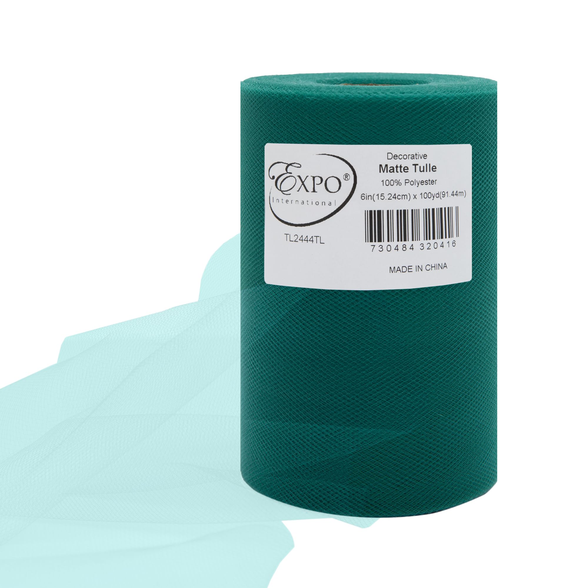 Expo International Decorative Matte Tulle, Roll/Spool of 6” X 100 Yards, Lightweight Polyester Tulle Fabric for Tutus, Costumes, and Party Decorations, Washable, Easy-to-Use, Teal