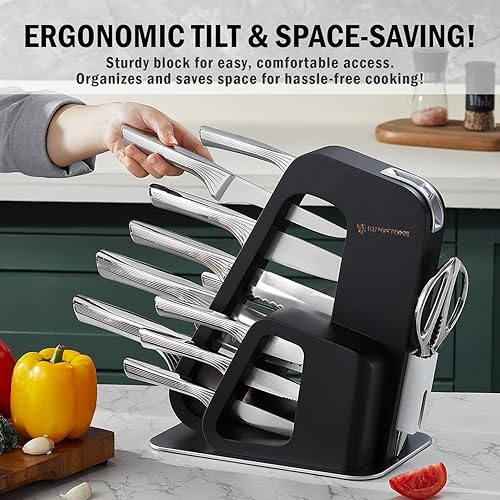 Miniatura 3 de KINGSTONE Juego de 14 piezas de cuchillos de cocina con bloque, juego de cuchillos de acero inoxidable alemán con afilador incorporado, juego