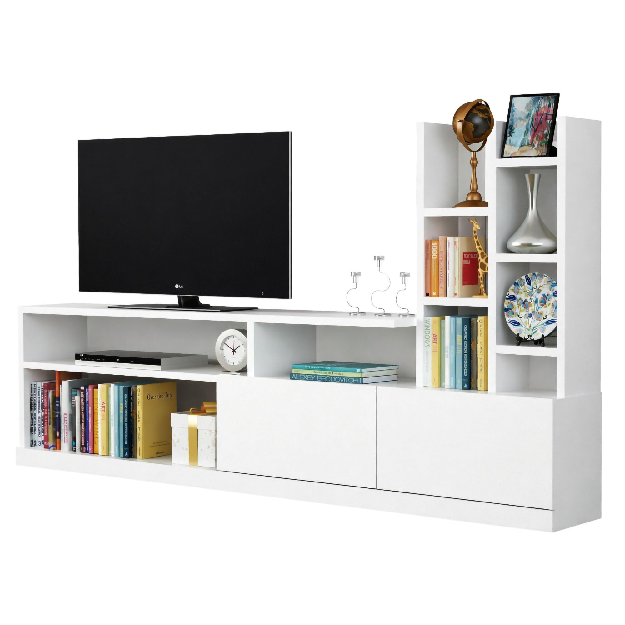 Dmora - Mobile porta TV Alni, Credenza da soggiorno, Armadio basso per TV, Base parete attrezzata, 164x25h91 cm, Bianco