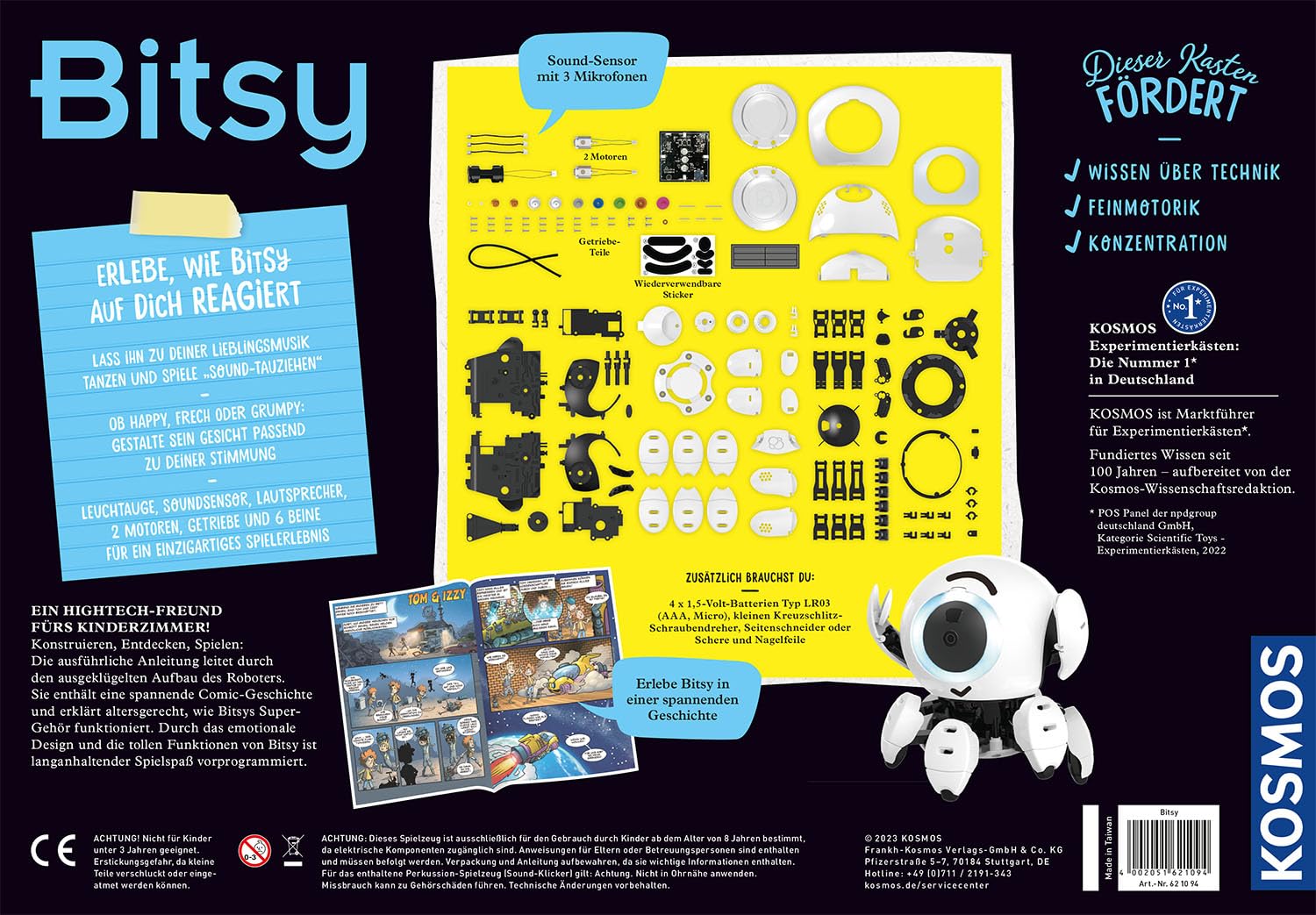 KOSMOS 621094 Bitsy - Dein cleverer Robo-Freund, Roboter für Kinder, Steuere Bitsy mit Sound-Klicker, Spielzeug für Kinder, Experimentierkasten ab 8-12 Jahre