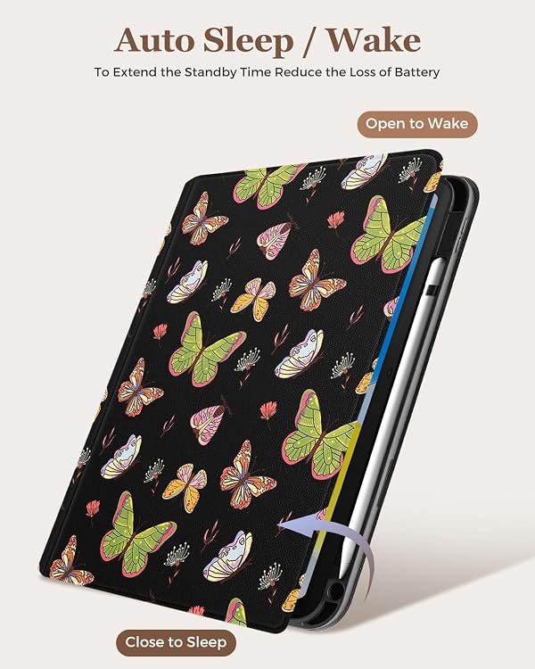 Wazzasoft for iPad A16 Case (11th) 2025,for iPad 10th Generation 10.9 inch (2022) - Smart Folio Case (Auto Wake/Sleep) with Build-in Pencil Holder for Apple Tablet Cover for Women Girls,Butterfly by Wazzasoft - Used condition - Image 5