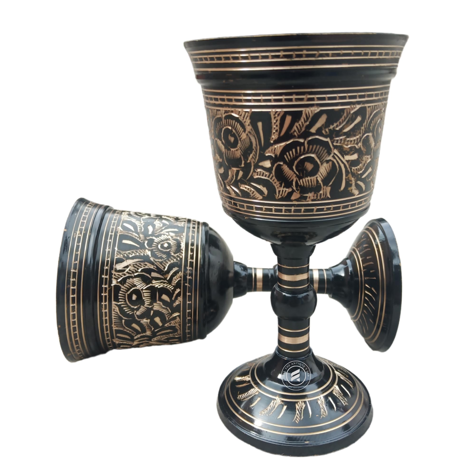 Brass Wine Chalice Goblet - Handmade 7Oz Roman Chalice Black Wine Goblet - Renaissance Medieval Royal Wine Goblet of King Arthur for Communion, Christmas Wine Glass, Confirmation, Wedding Pack of 1
