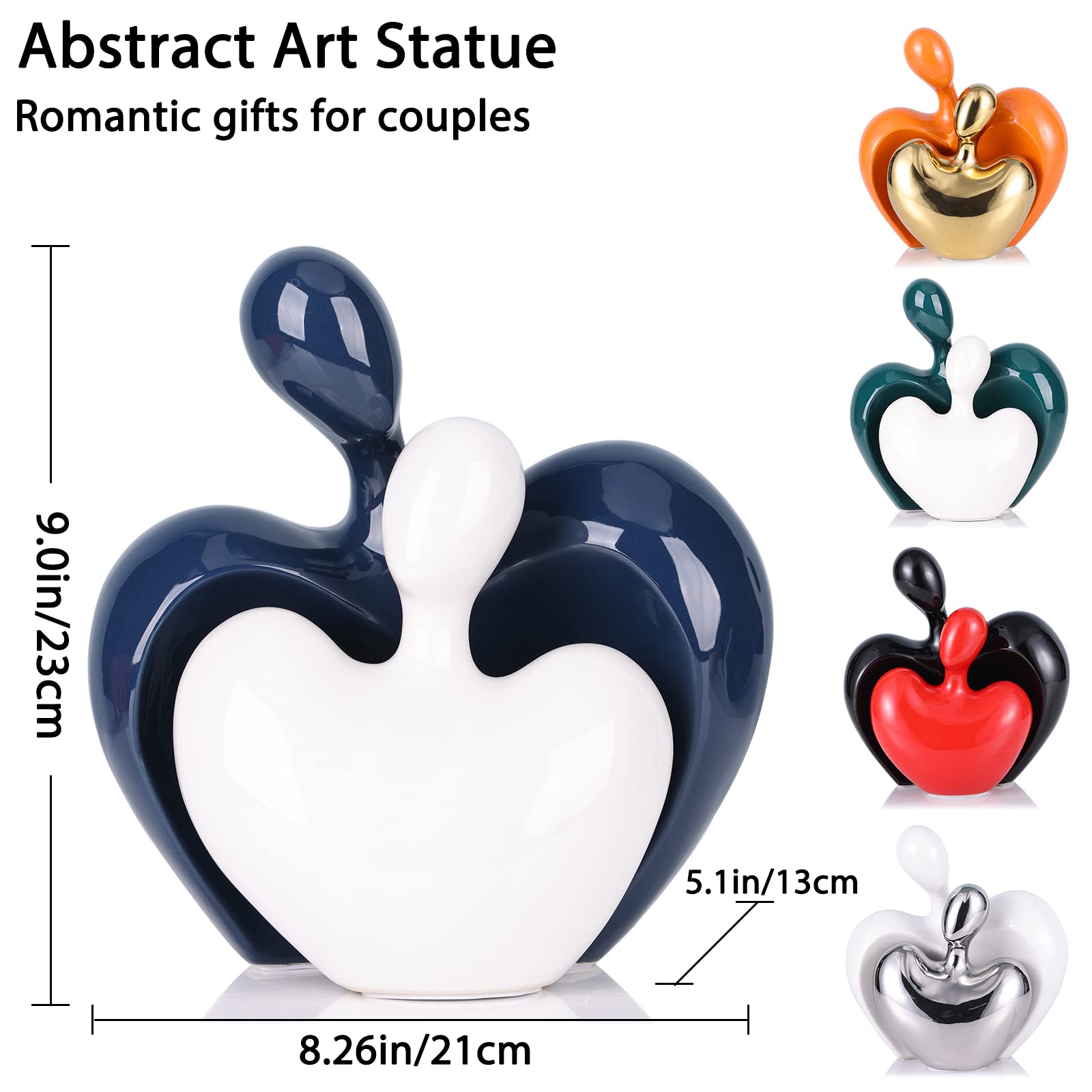 Couple Romantic Decor Statue Porcelain Couple Sculptures home decor, Mid Century Modern Decor Couple Figurines in love, for Bookshelf decor, adornos para mesa de sala, bedroom shelf decor accents