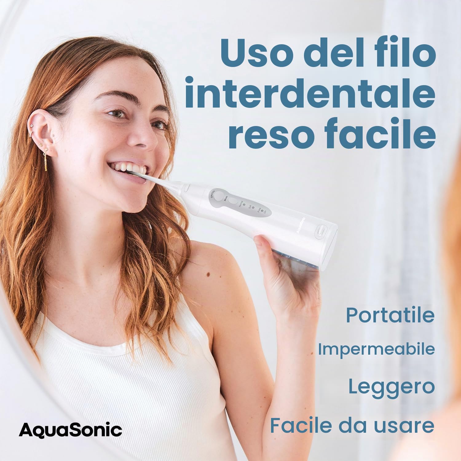 AquaSonic - Idropulsore | Filo interdentale ricaricabile senza fili per la pulizia dei denti | Acqua Flosser impermeabile, Irrigatore orale portatile per la pulizia dentale con 5 punte a getto |