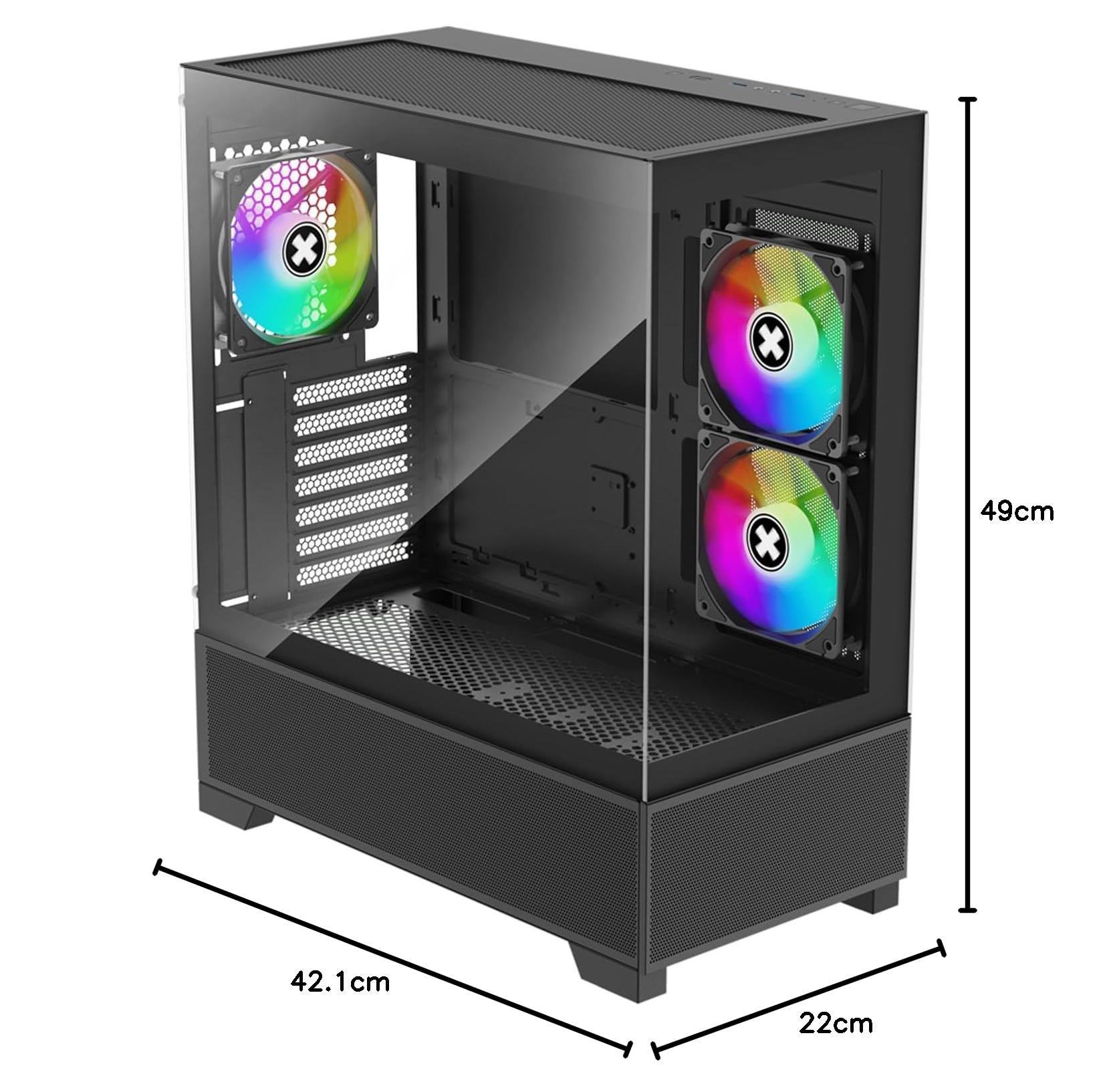 Xilence X218.ARGB XILENT Beam obudowa komputera do gier, 3 x wentylator ARGB PWM, ATX Midi Tower Case, wygląd szkła akwariowego, wysoki przepływ powietrza, zoptymalizowane zarządzanie kablami, płytka