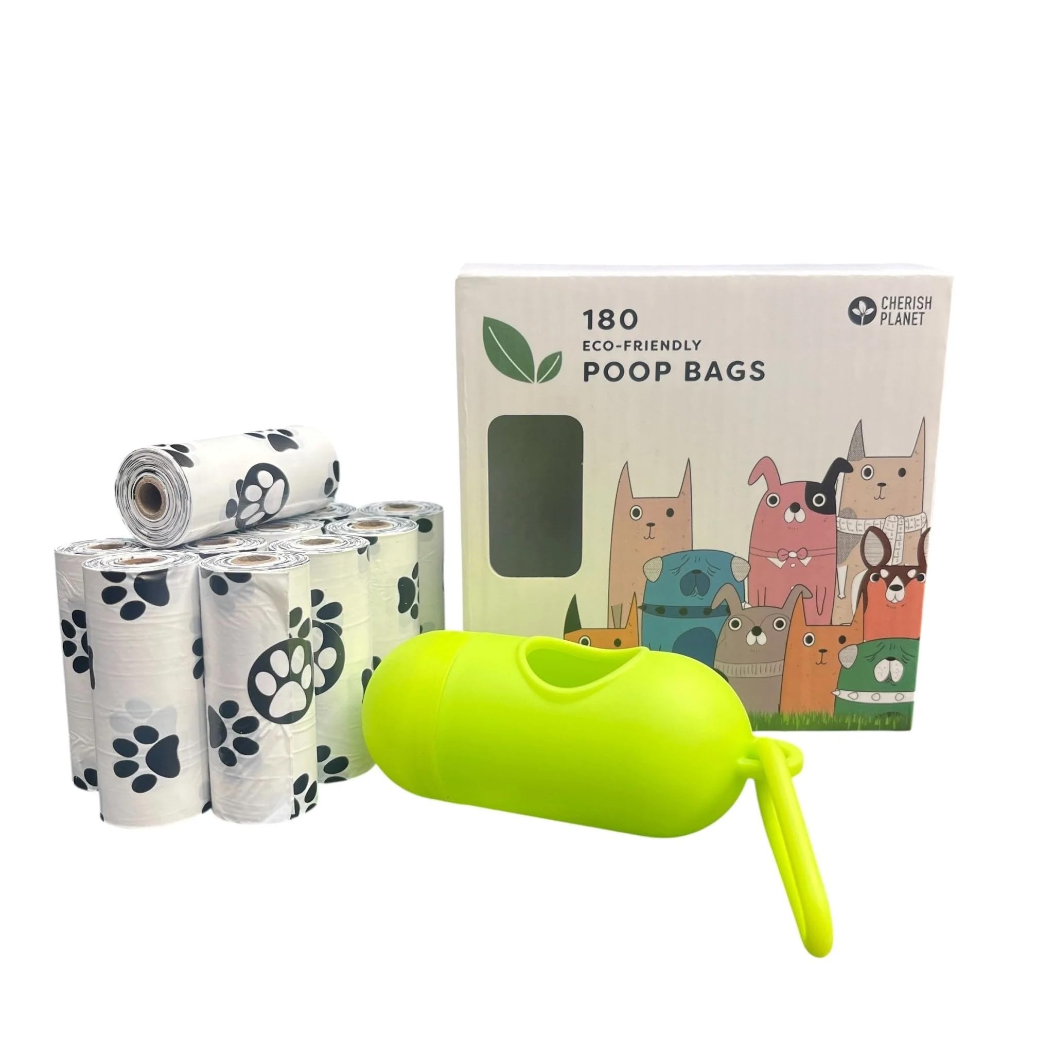 Cherish Planet Dog Poo Bags & Dispenser - Eco-Friendly, Thick Pet Waste Pick Up