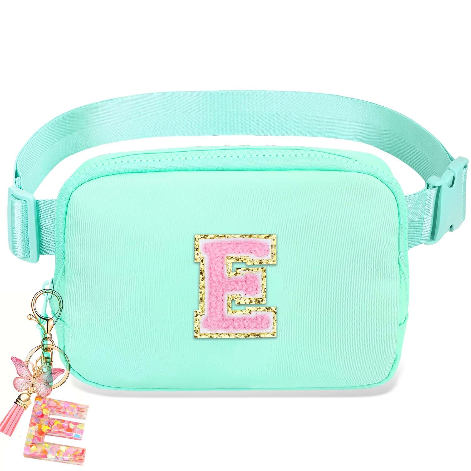 Fanny Pack for Kids Girls 10-12 - Small Waist Belt Bag with Initial Letter Patch and Extender Strap for Women Teen Girl Friends Mini Bum Hip Travel Purse Crossbody Belt Bag Mint Green E