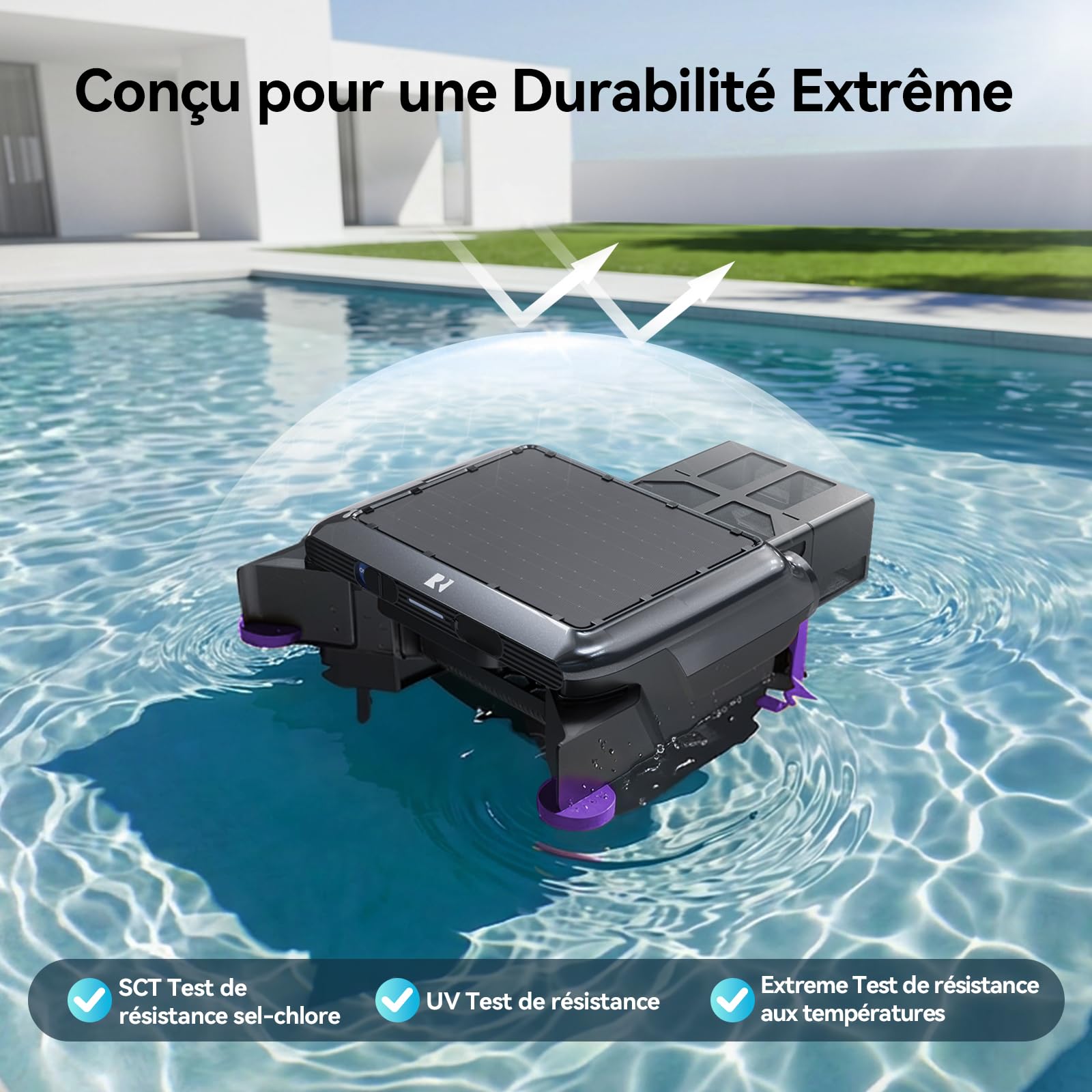 Redkey S500 Robot Nettoyeur Skimmer Solaire, Robot Piscine Solaire Surface 24/7, Double Moteurs, Double Système de Charge, Détection Intelligente D’Obstacles, Système de Filtration Fine 200µm