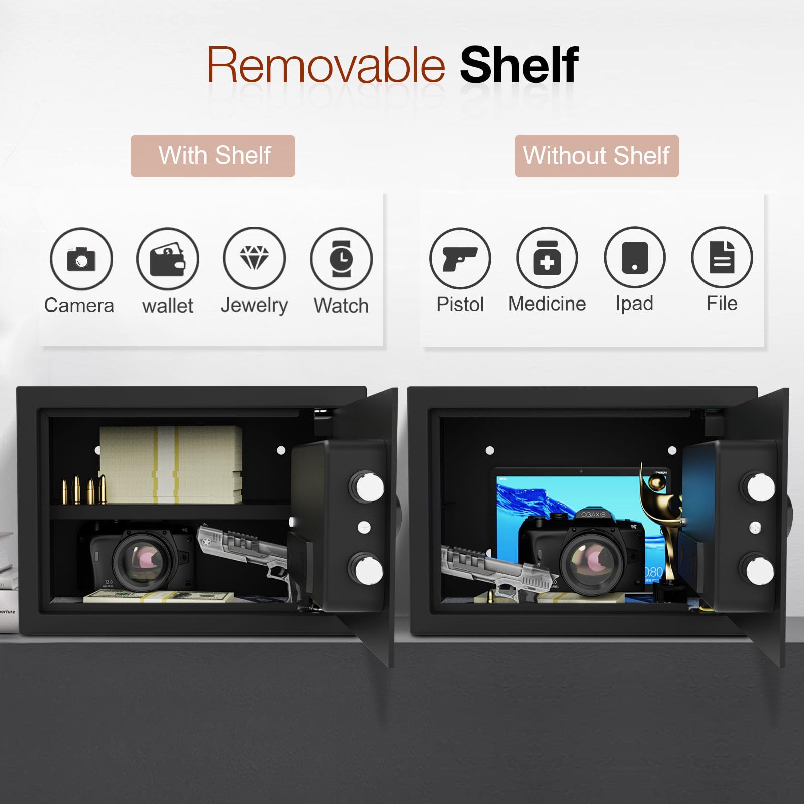 GOLDENKEY Home Digital Security Safe Box Lock Safe Steel Cabinet Safe Keypad Lock with Keys Wall or Cabinet Anchoring Design Sejfy na pieniądze Biżuteria Dokumenty 1.04 Cubic, czarny