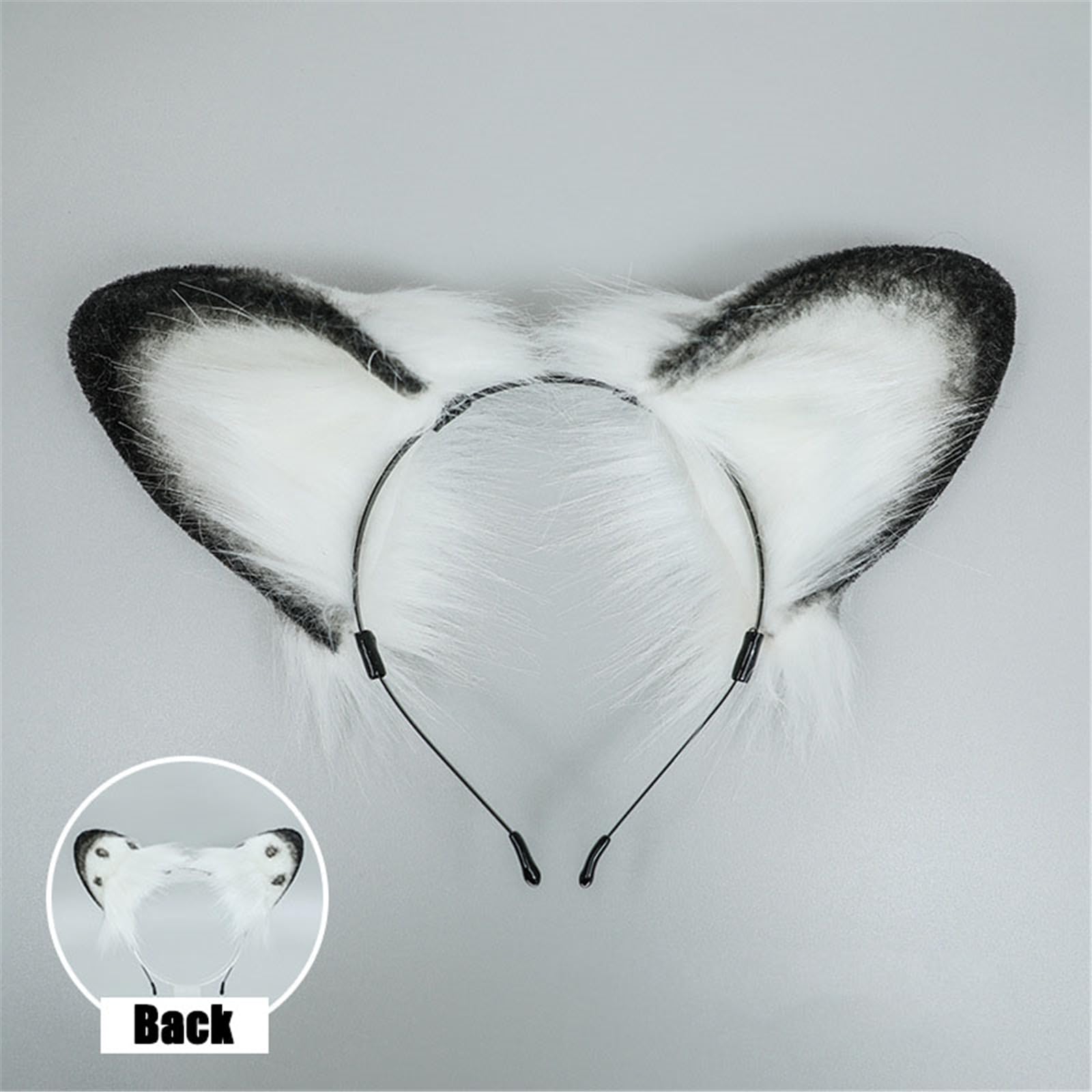 White Faux Fur Spotted Snow Leopard Plush Ears Headband with Tail Animal Cosplay Halloween Costume Set